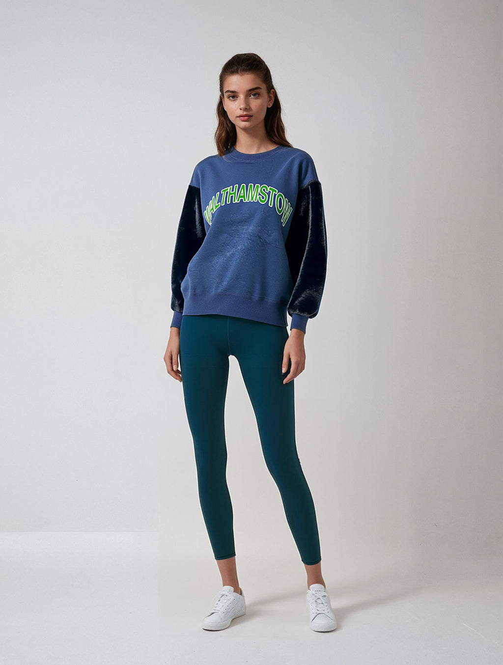 SIMEON FARRAR - Fur Sleeve Sweatshirt | Navy, buy at DOORS NYC