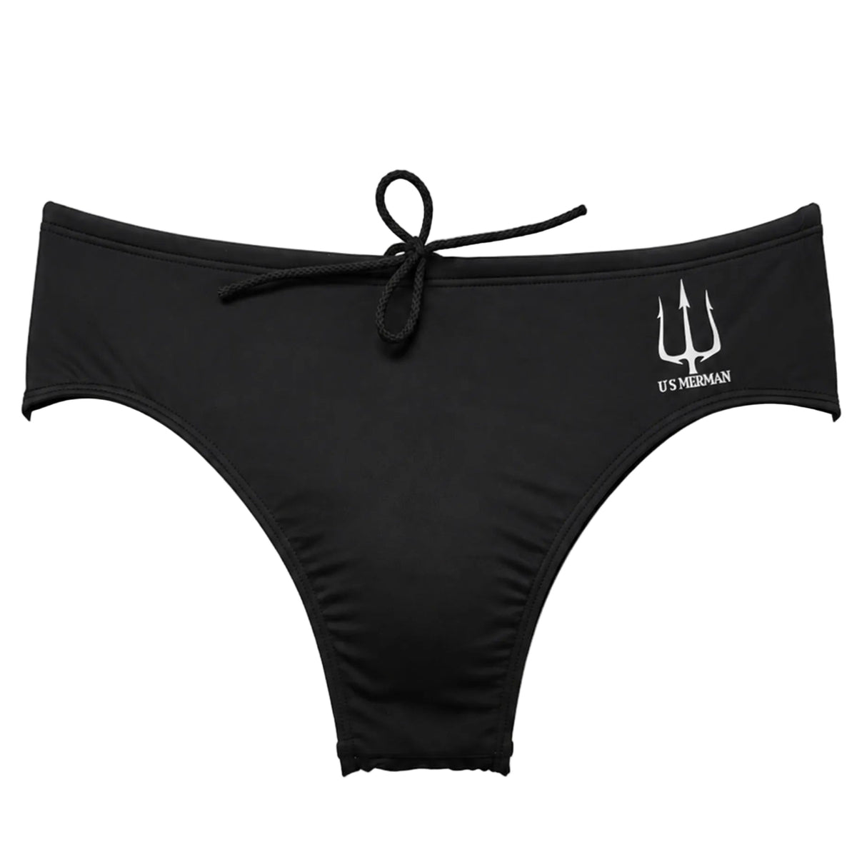 Black bikini bottom with a logo on a white background