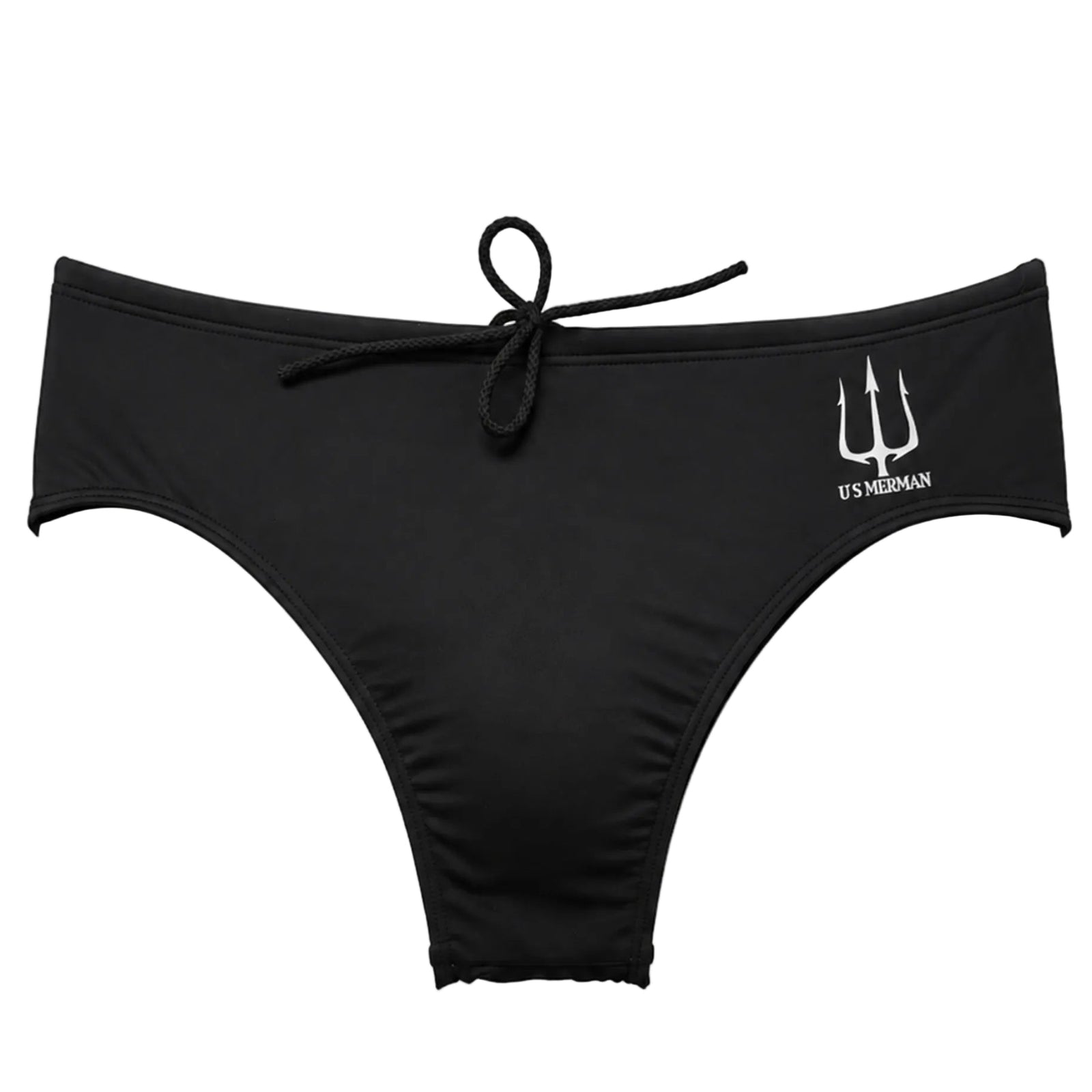 Black bikini bottom with a logo on a white background