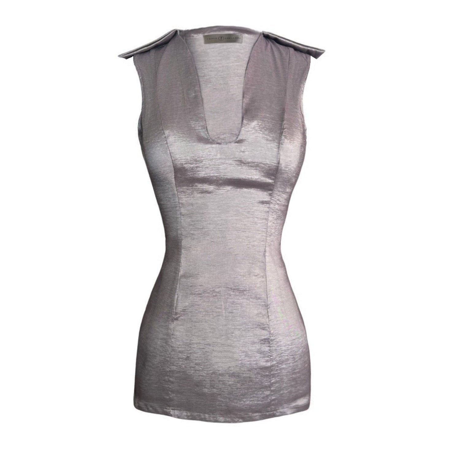 Silver sleeveless top on a white background