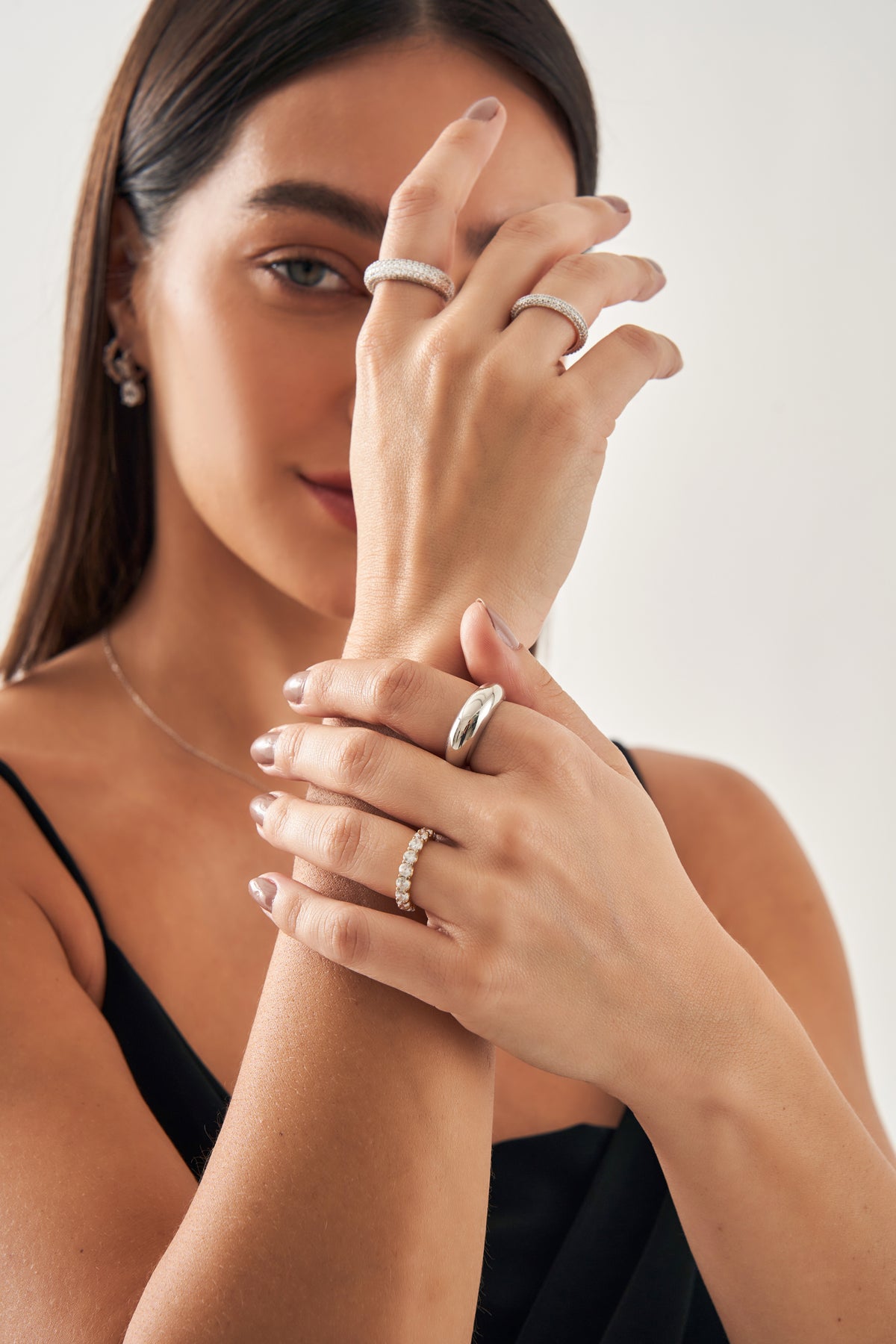 Silver Shabella Band with Large Zirconia