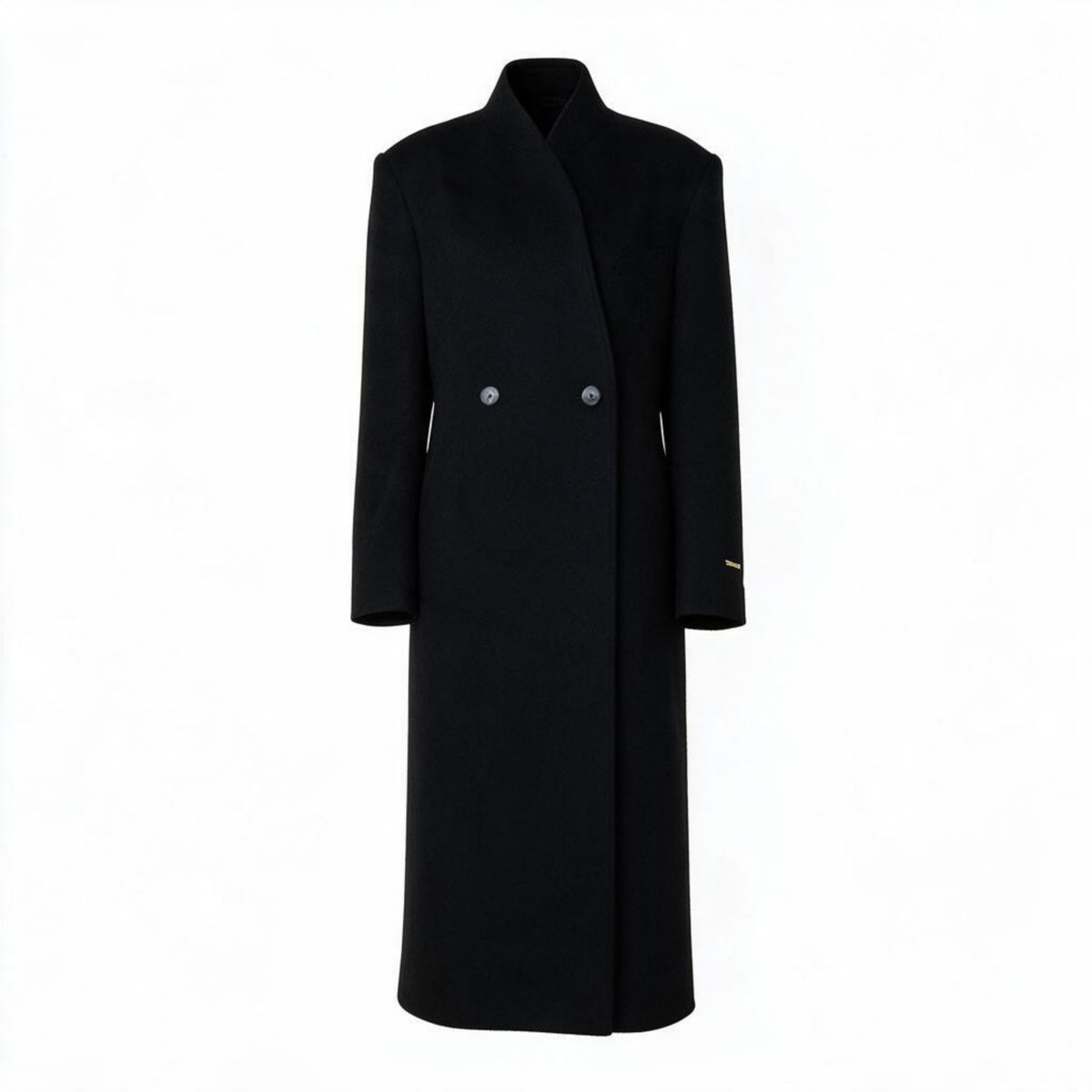 ZHYUN.K black shawl-collar coat in wool and cashmere blend, elegant women's outerwear, buy at DOORS NYC