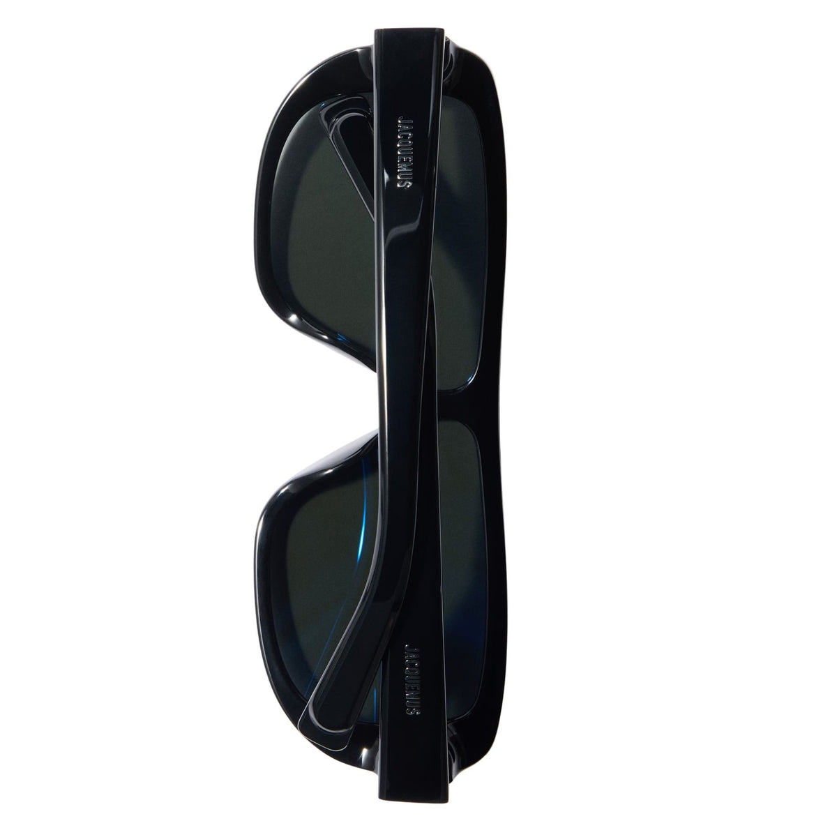 Black sunglasses with a reflective surface on a white background