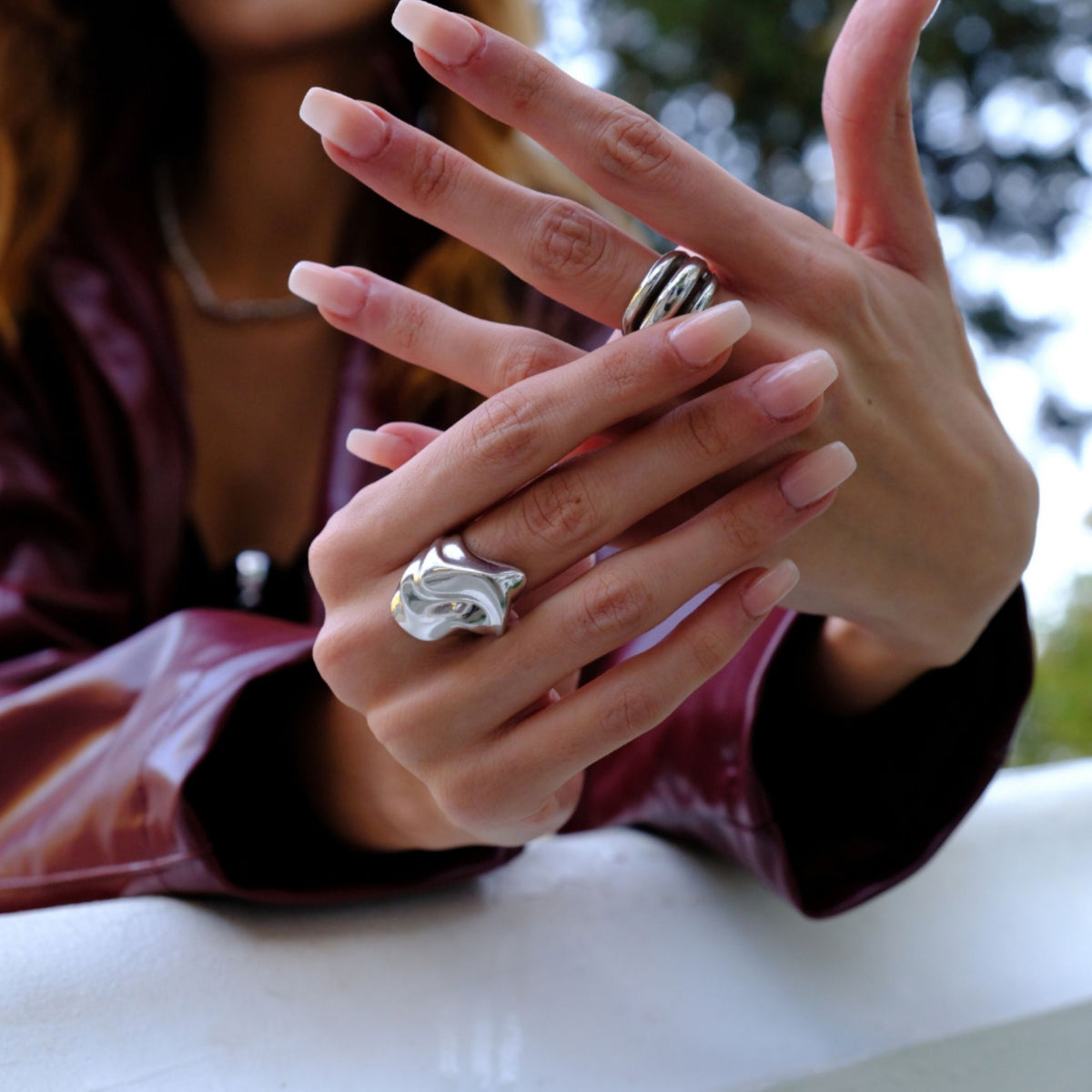 LINYA JEWELRY - Shiny Silver Hammered Big Ring, buy at DOORS NYC