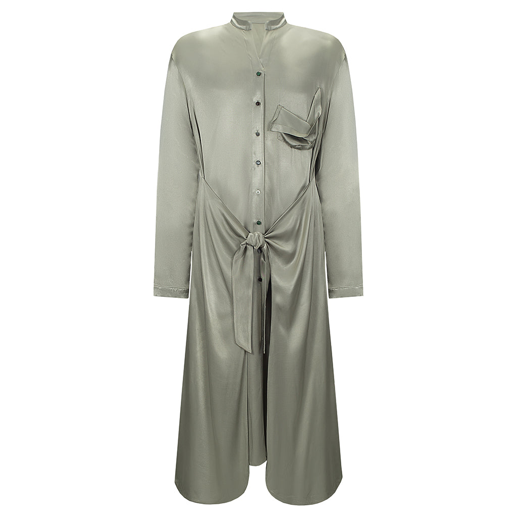 MASHAT - Silver Maxi Shirt-dress, buy at DOORS NYC