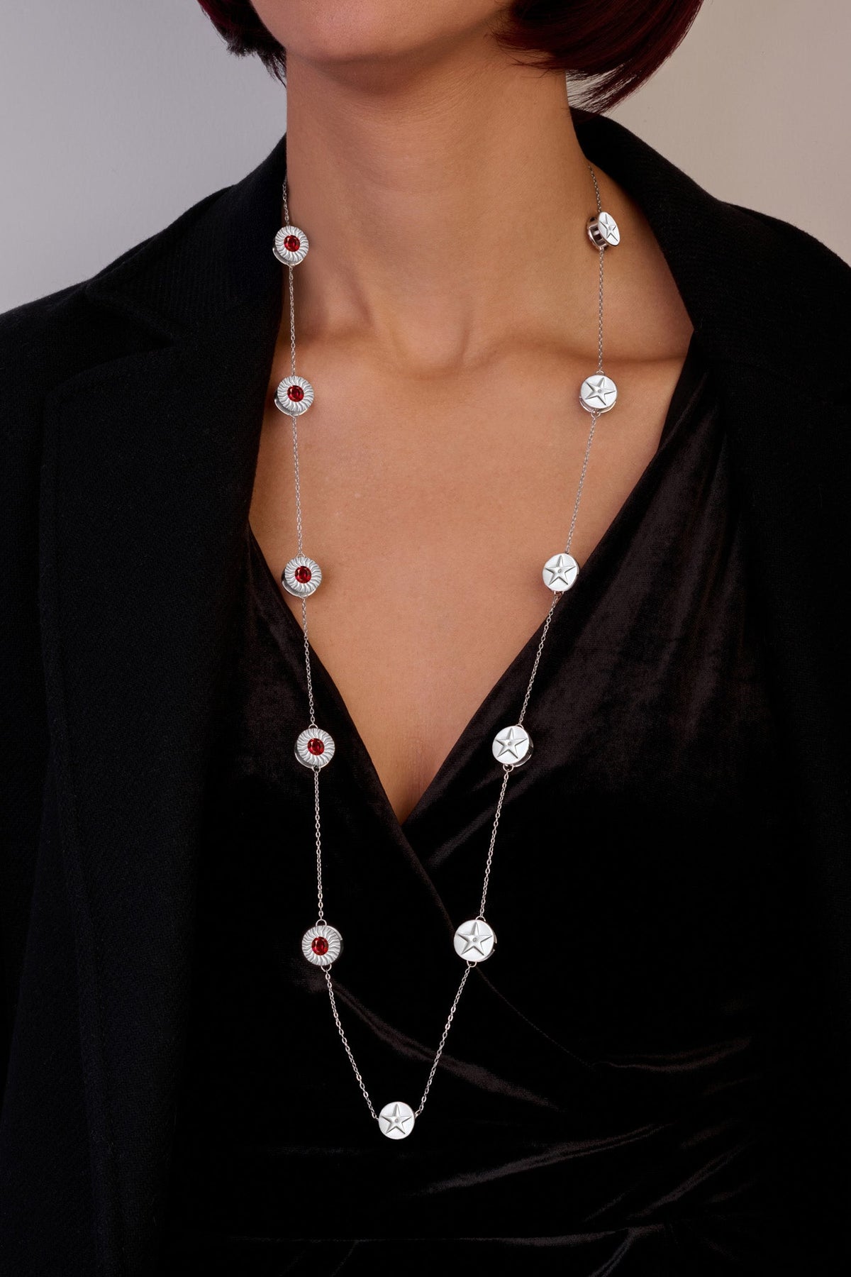 ANTY JEWELRY - Silver Aura Long Necklace with 13 Star Motifs, buy at DOORS NYC