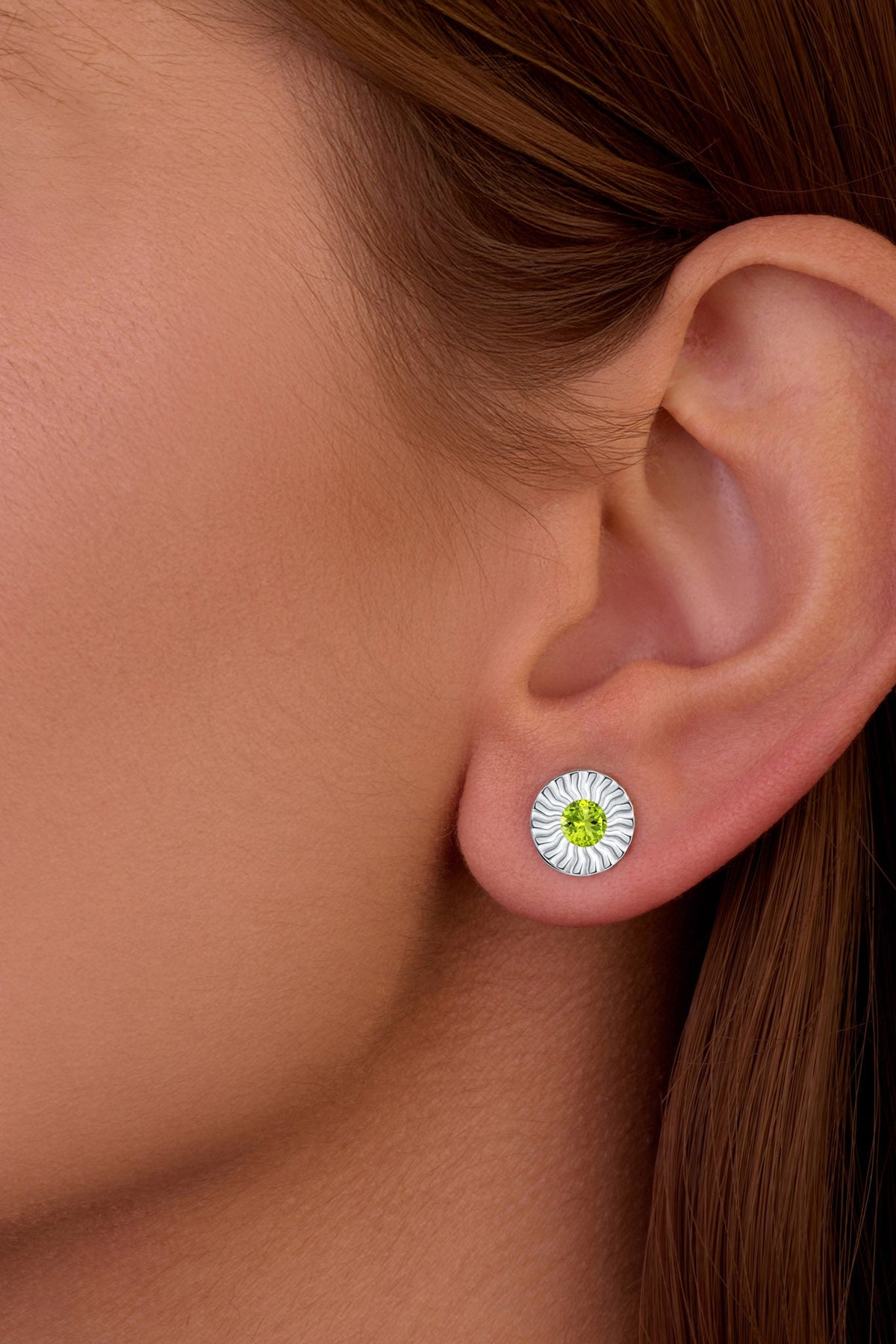 ANTY JEWELRY - Silver Aura Stud Earrings with Diamond &amp; Peridot, buy at DOORS NYC