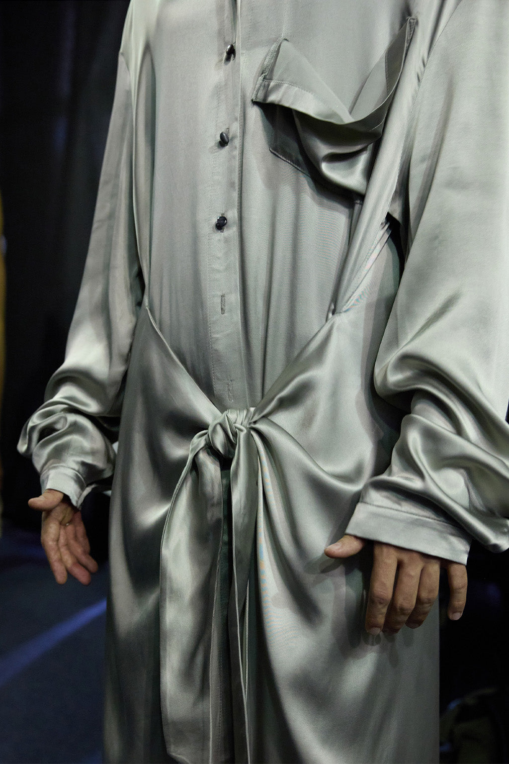 MASHAT - Silver Maxi Shirt-dress, buy at DOORS NYC
