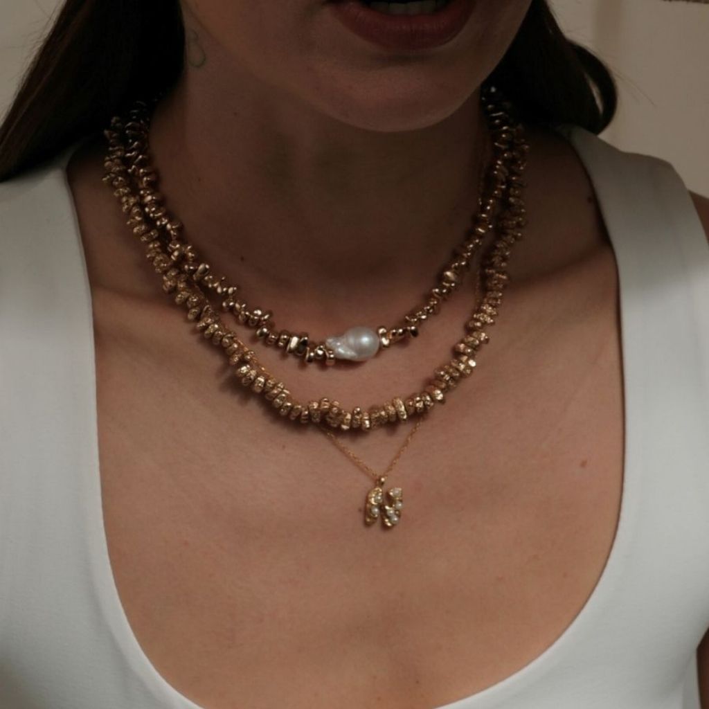 LINYA JEWELLERY - Sirius Gold Hematite Necklace with Baroque Pearl, buy at DOORS NYC