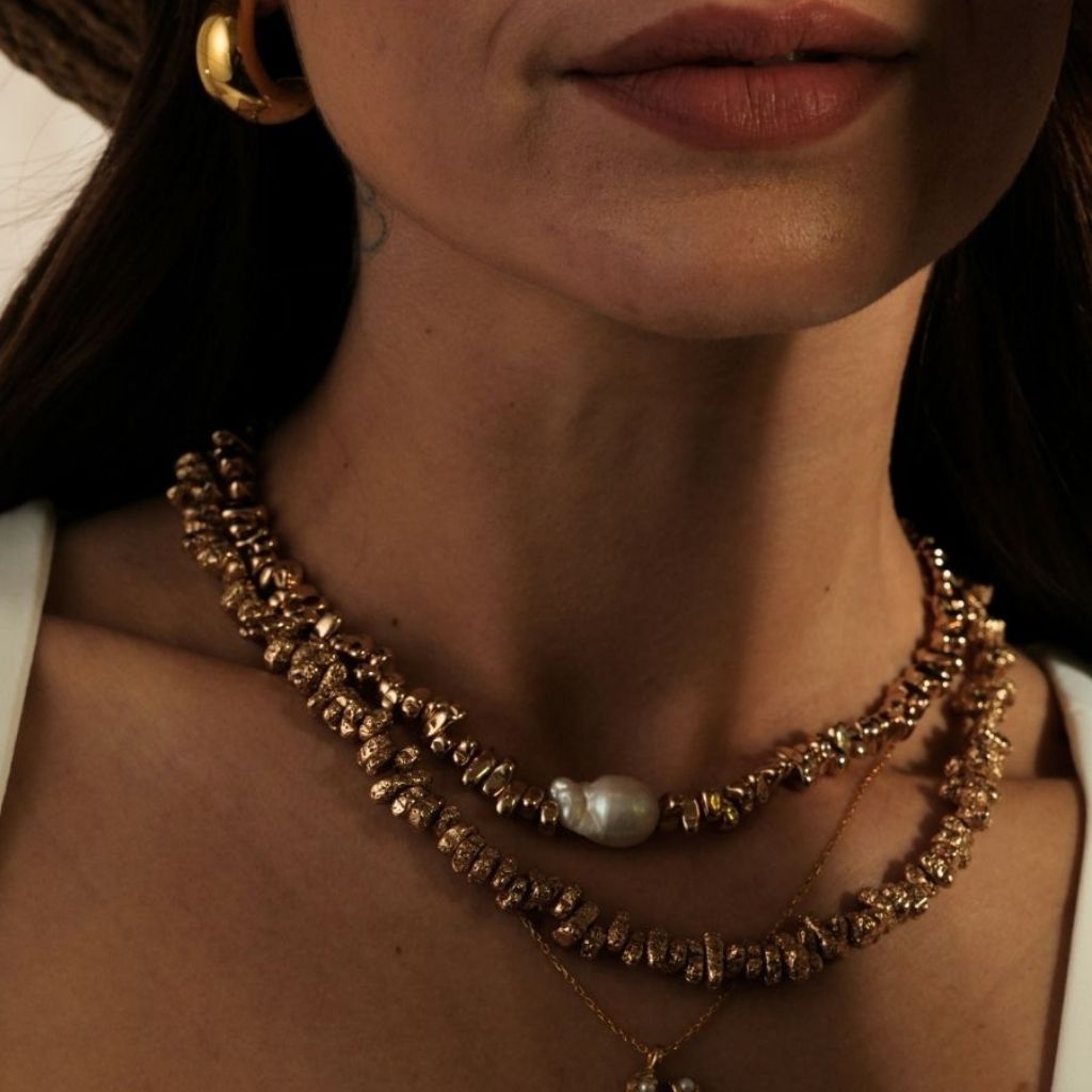 LINYA JEWELLERY - Sirius Gold Hematite Necklace with Baroque Pearl, buy at DOORS NYC