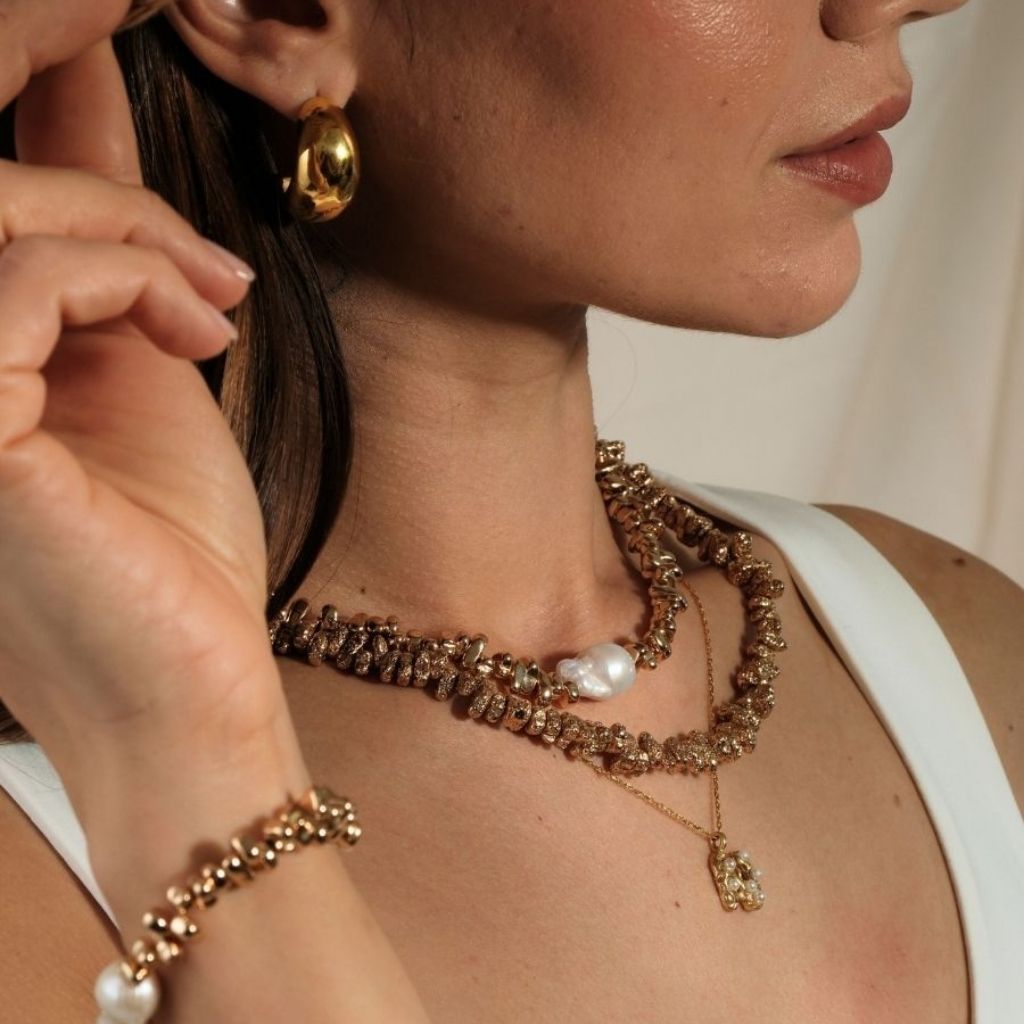 LINYA JEWELLERY - Sirius Gold Hematite Necklace with Baroque Pearl, buy at DOORS NYC