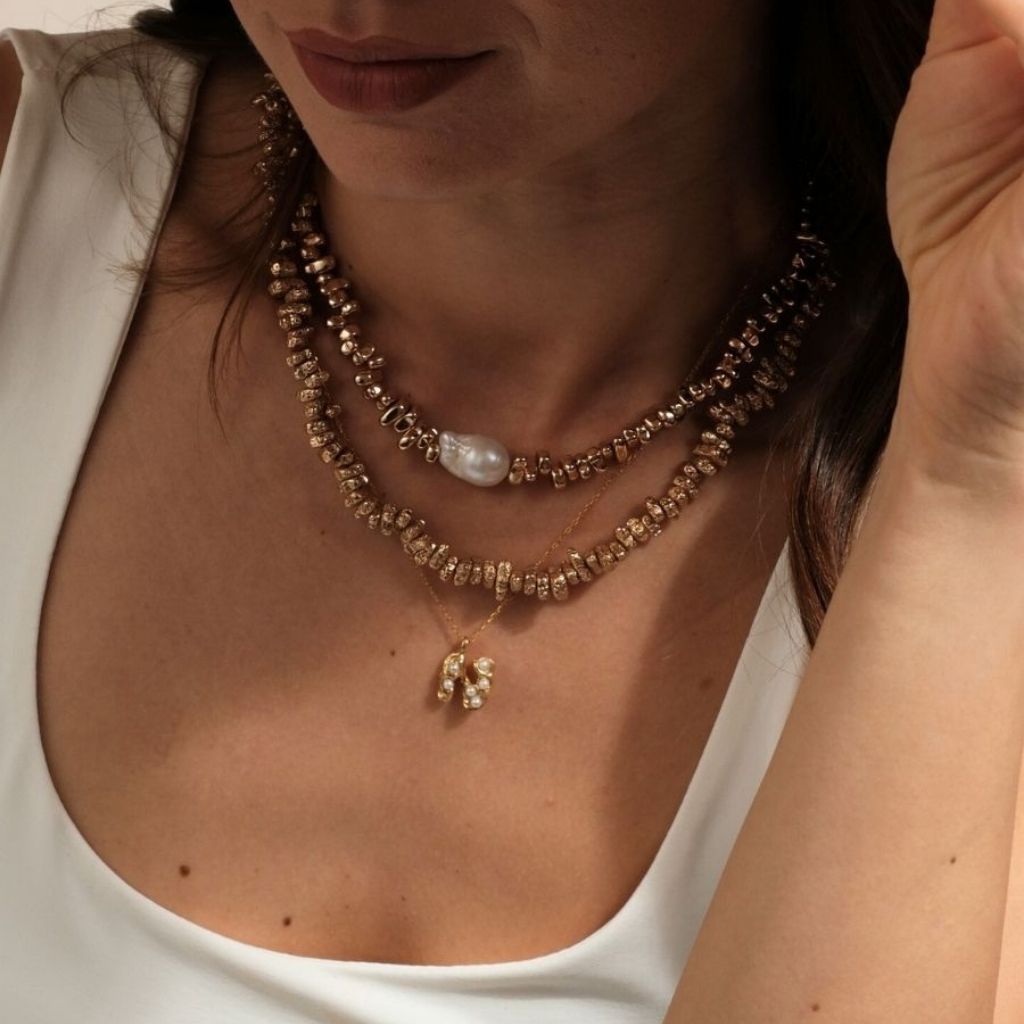 LINYA JEWELLERY - Sirius Gold Hematite Necklace with Baroque Pearl, buy at DOORS NYC