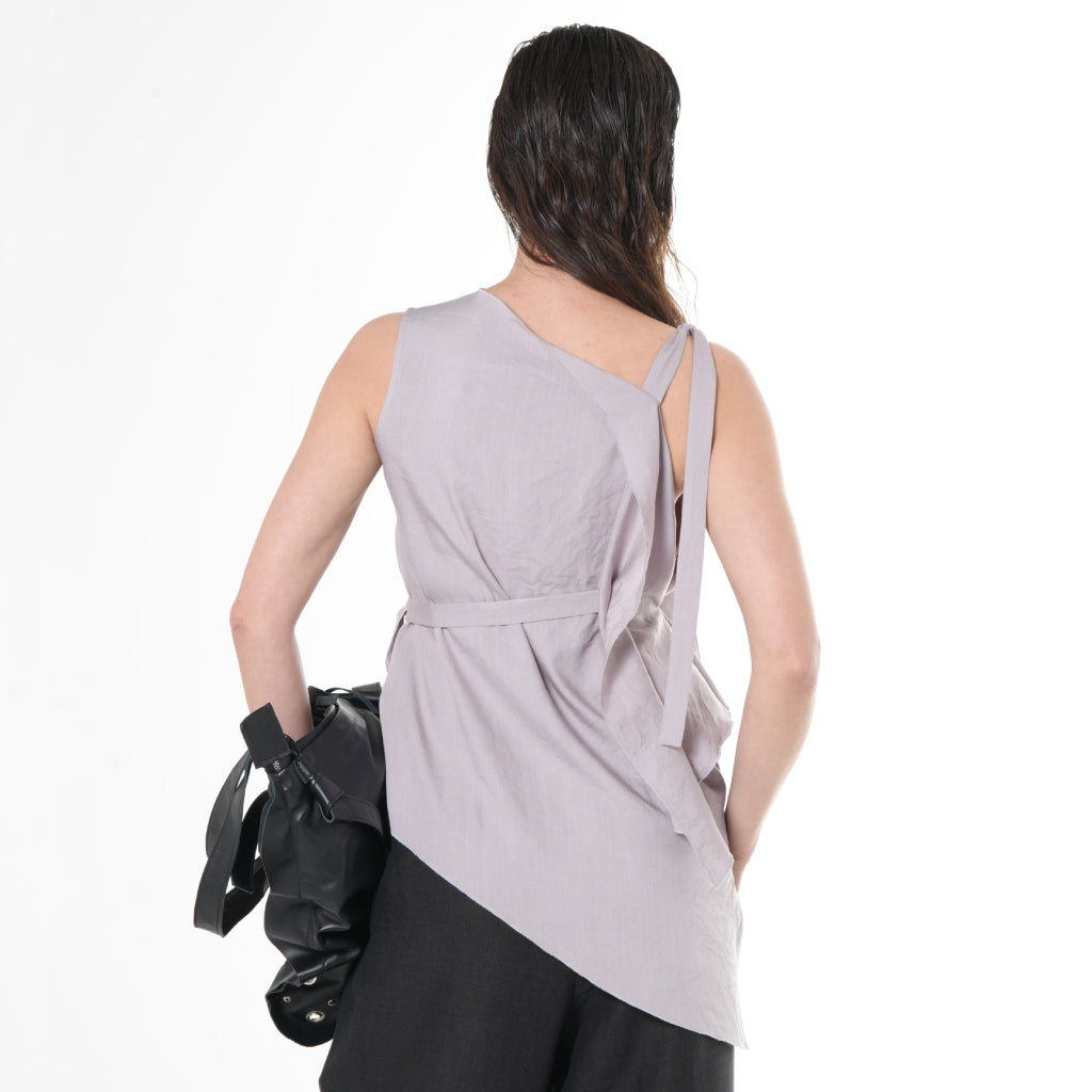 METAMORPHOZA - Lilac Sleeveless Asymmetric Top with Waist Tie, buy at DOORS NYC