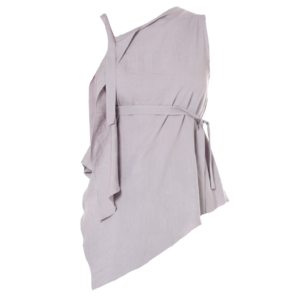 METAMORPHOZA - Lilac Sleeveless Asymmetric Top with Waist Tie, buy at DOORS NYC