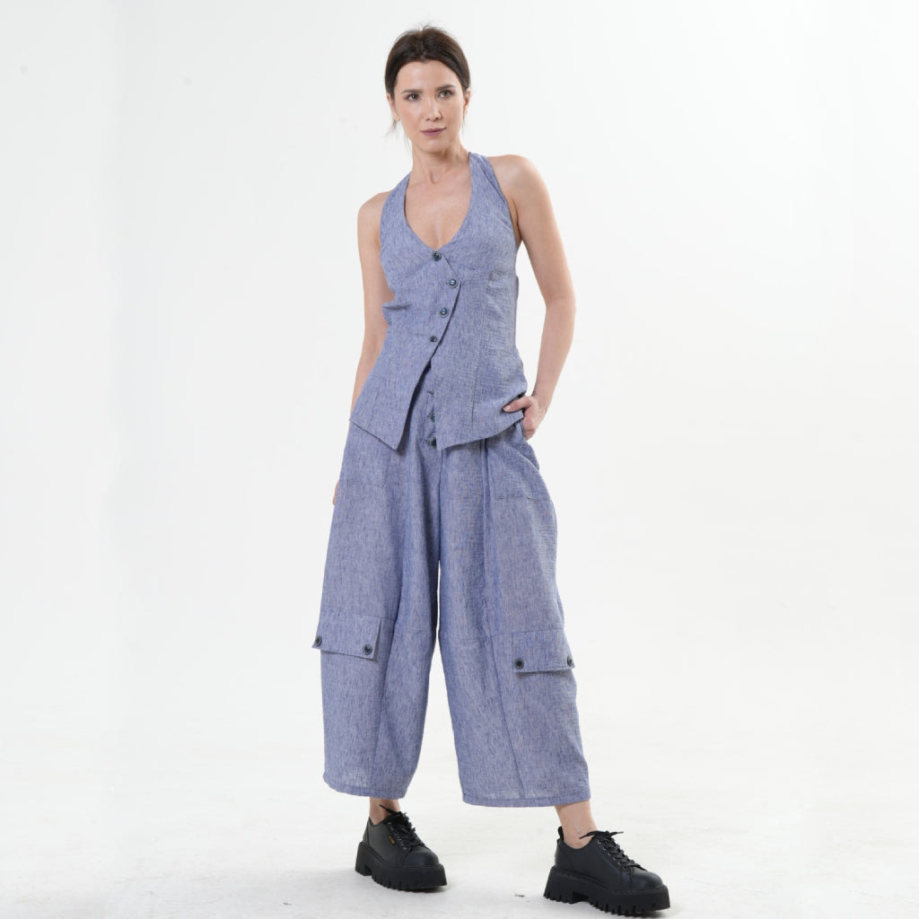 METAMORPHOZA - Sleeveless Linen Top | Blue, buy at DOORS NYC