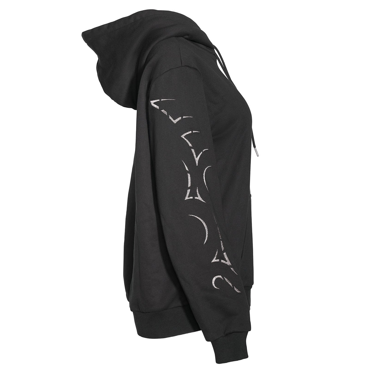 Black Oversized Hoodie with Metallic Warrior Embroidery