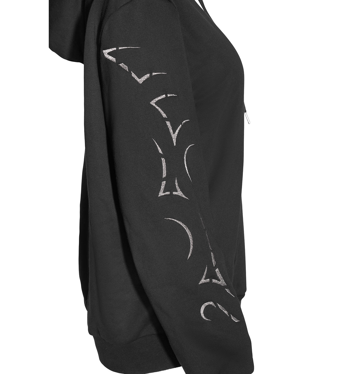 Black Oversized Hoodie with Metallic Warrior Embroidery