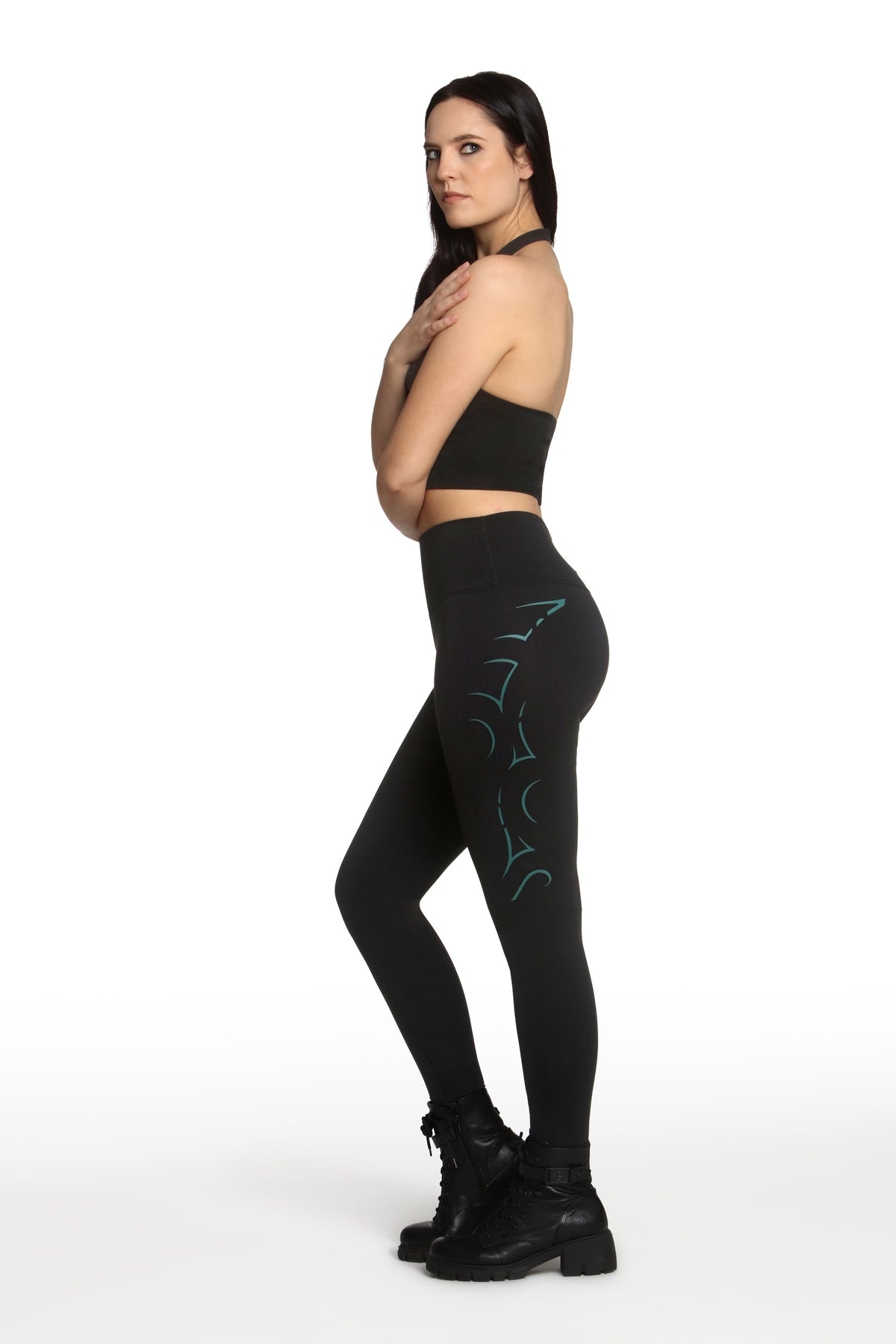 Black High-Waisted Leggings with Teal Warrior Graphic
