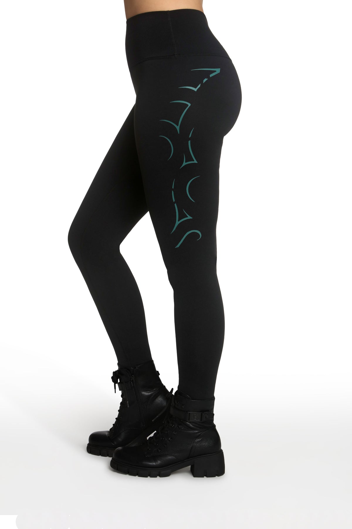 Black High-Waisted Leggings with Teal Warrior Graphic