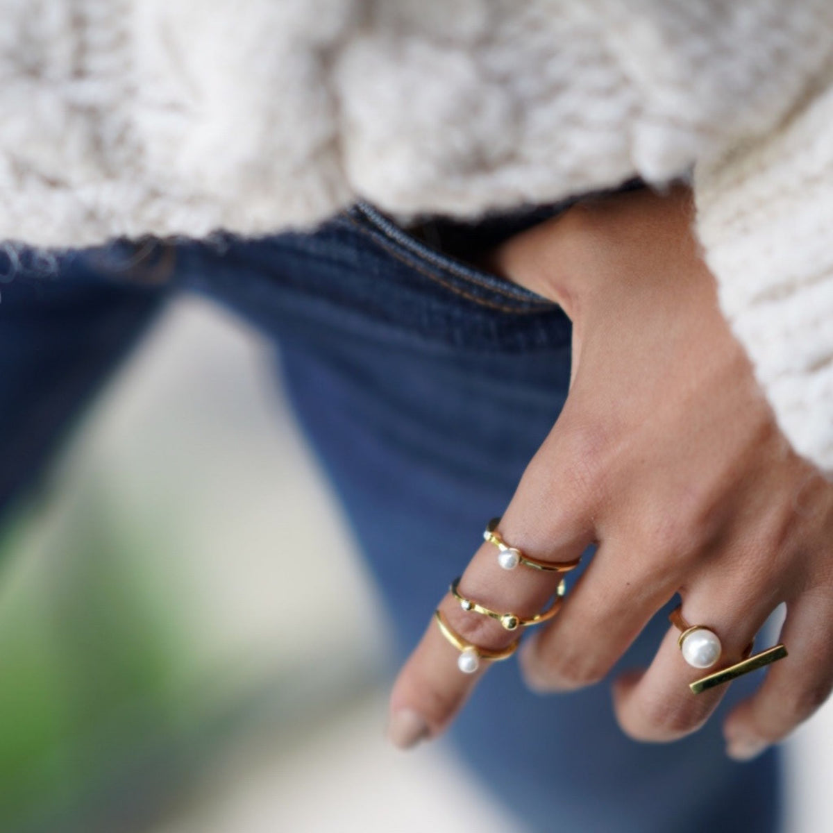 LINYA JEWELRY - Spiral Pearl Ring | Gold, buy at DOORS NYC