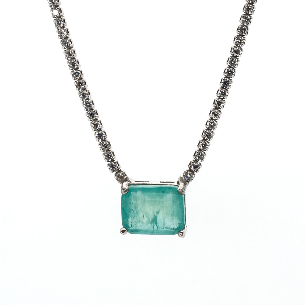 925 Sterling Silver Necklace with Paraiba Tourmaline Pendant and Diamond Tennis Chain for Elegance and Happiness
