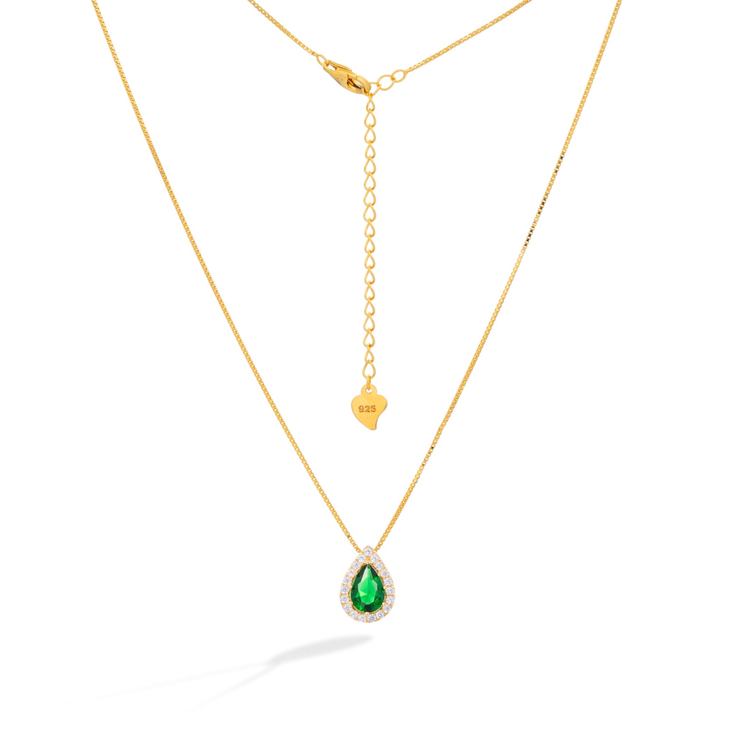 Gold Teardrop Emerald Pendant Necklace with Zirconia