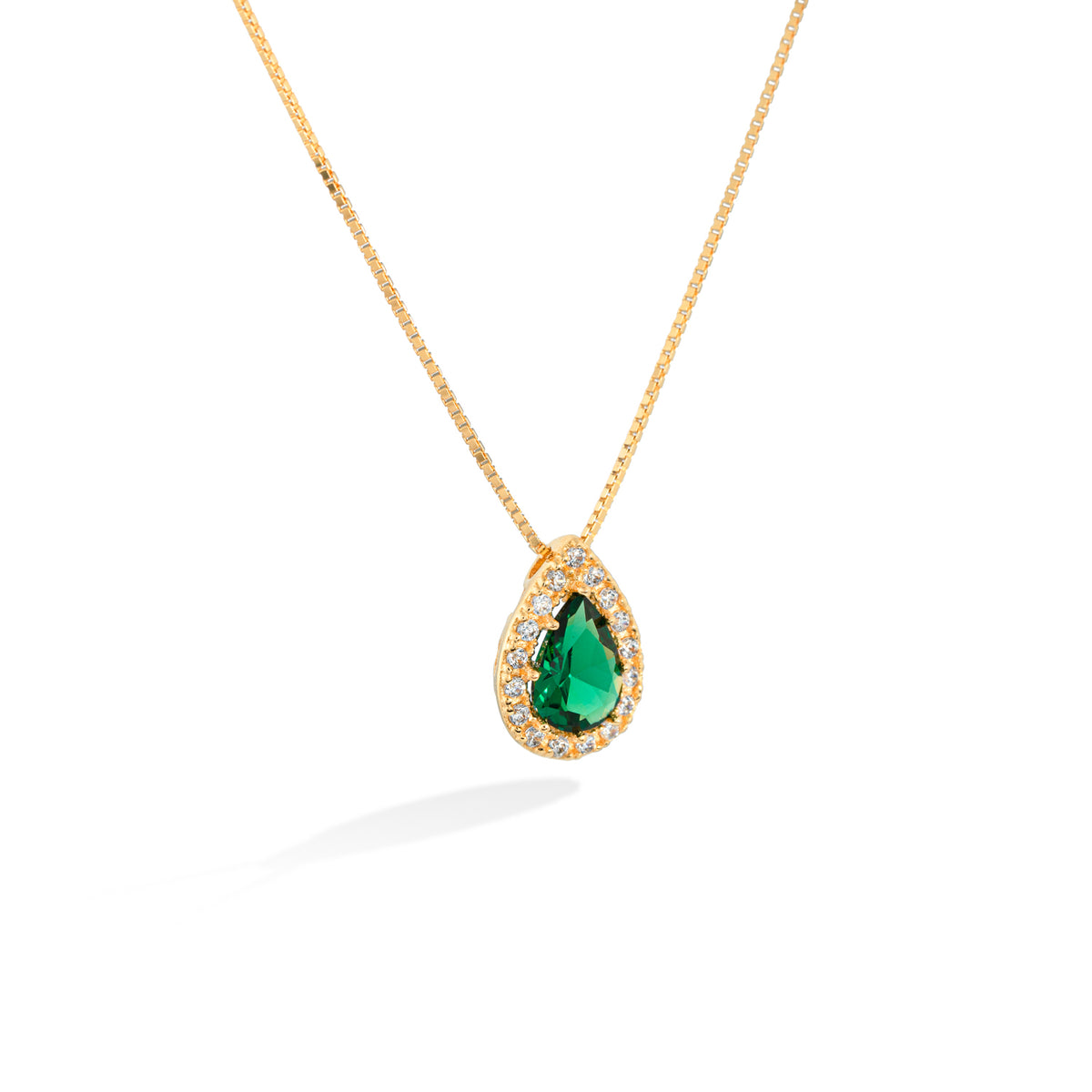 Gold Teardrop Emerald Pendant Necklace with Zirconia