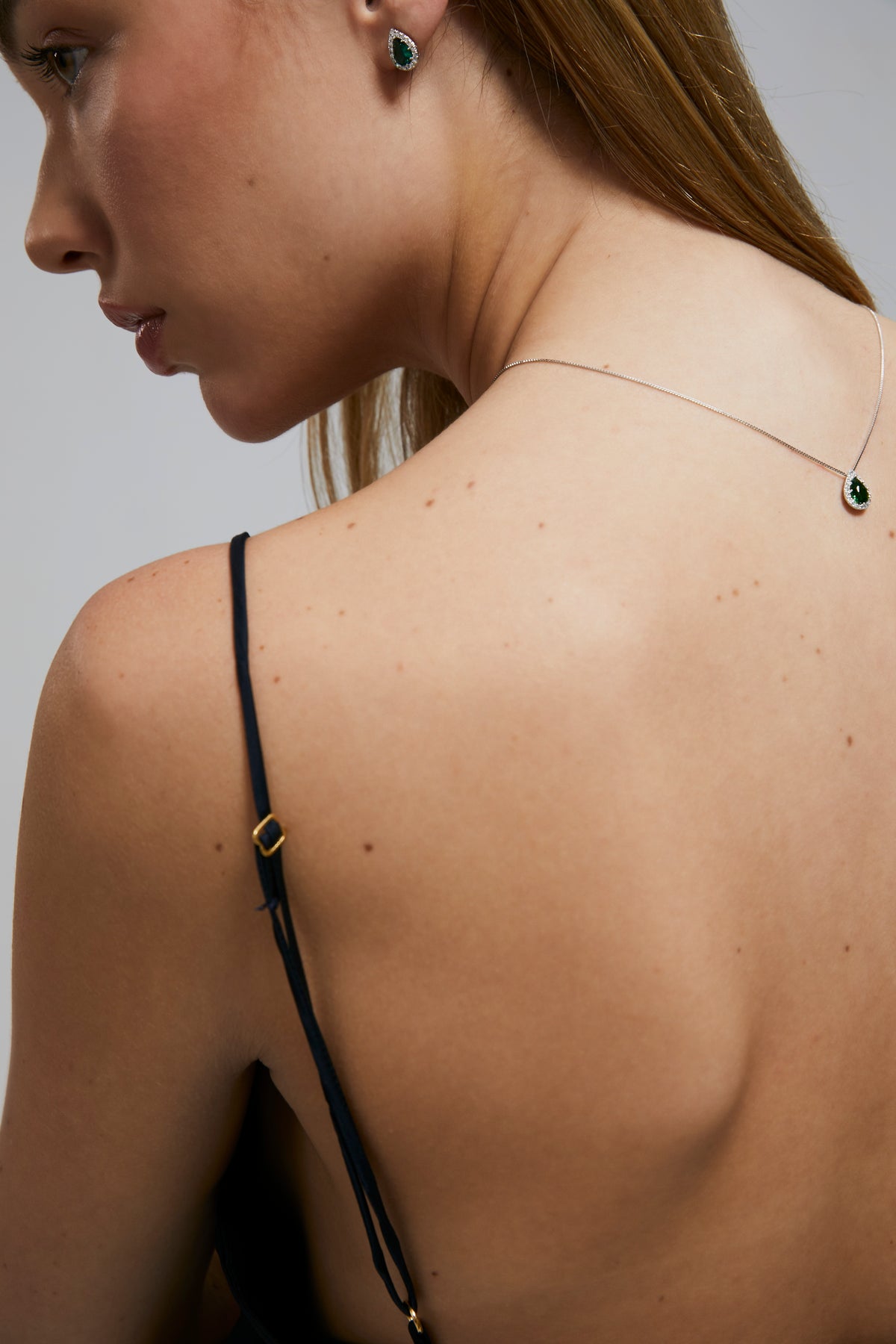 Silver Teardrop Emerald Pendant Necklace with Zirconia