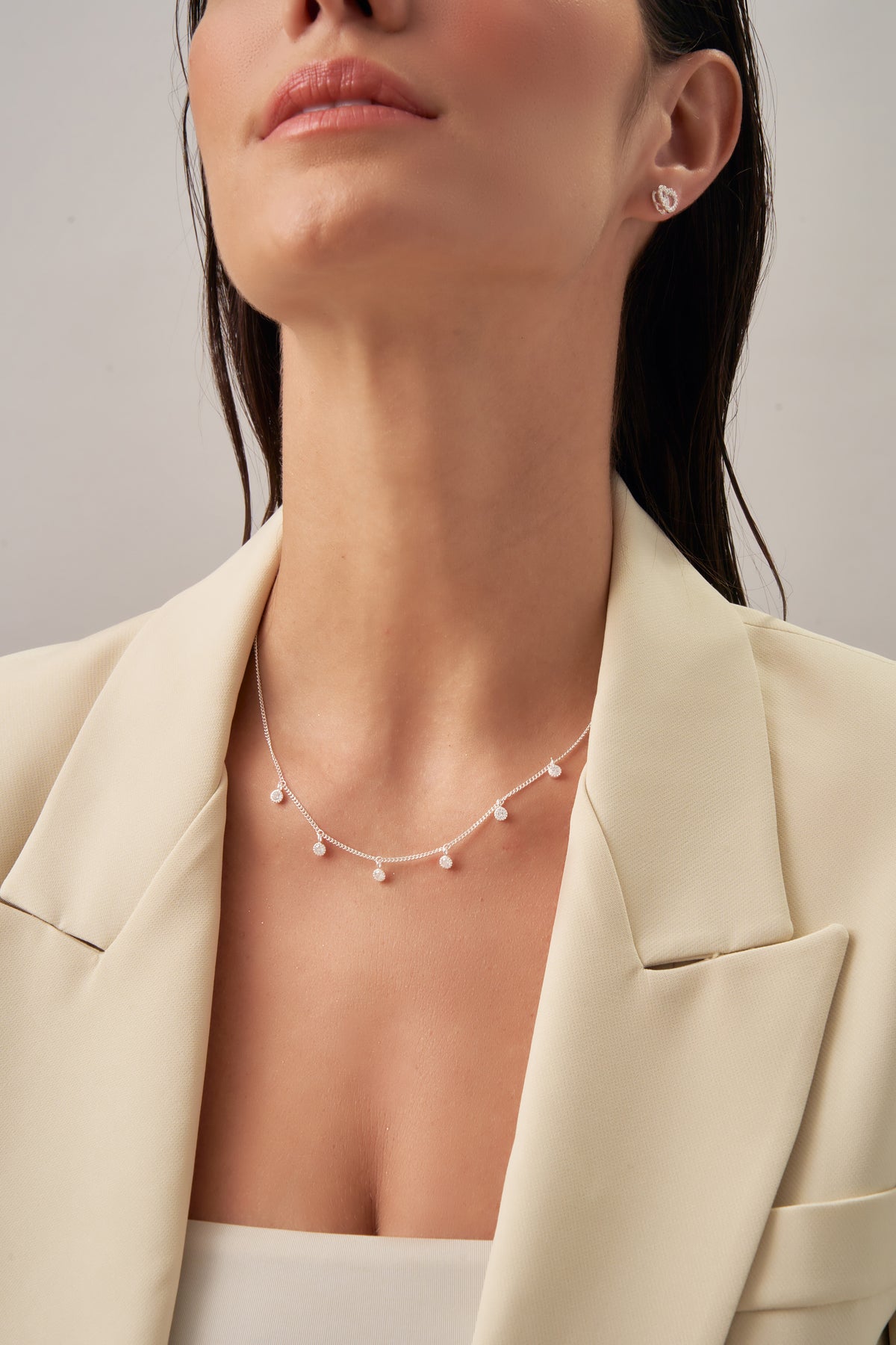 Silver Starry Charm Necklace with Zirconia Accents