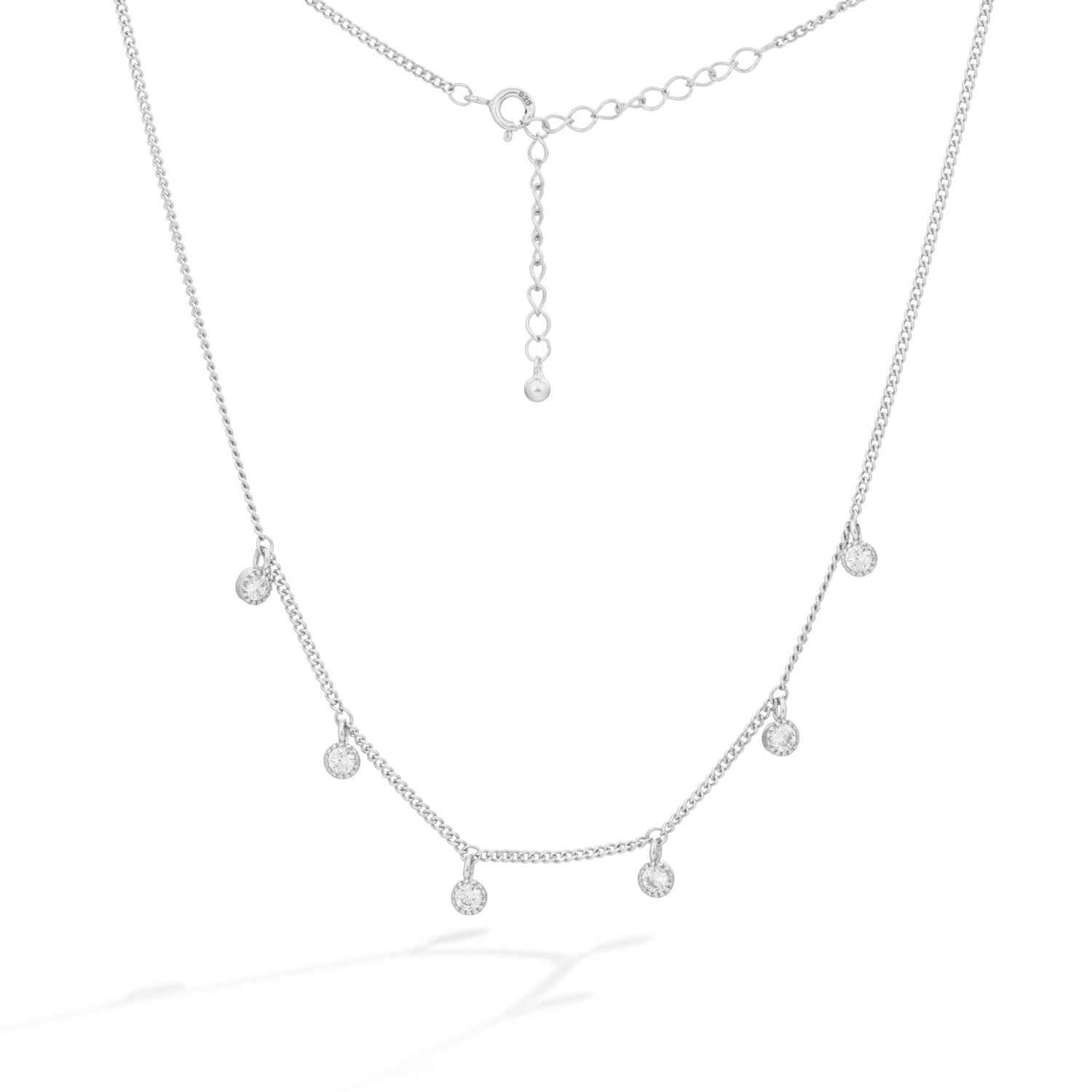 Silver Starry Charm Necklace with Zirconia Accents