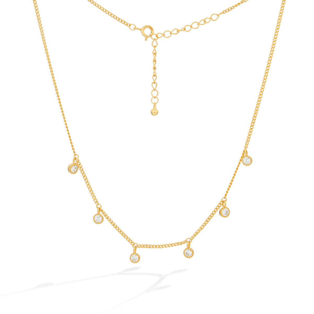 Gold Starry Charm Necklace with Zirconia Accents