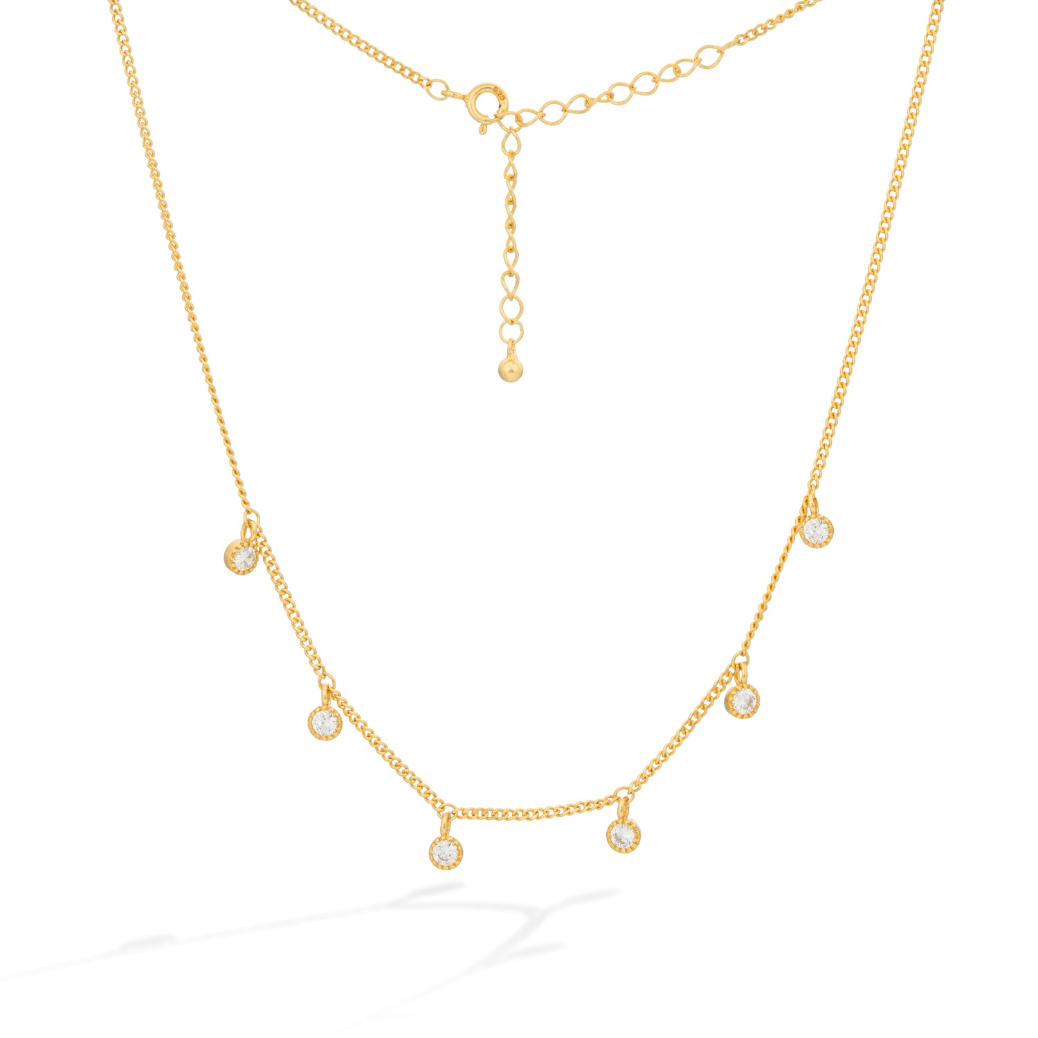 Gold Starry Charm Necklace with Zirconia Accents
