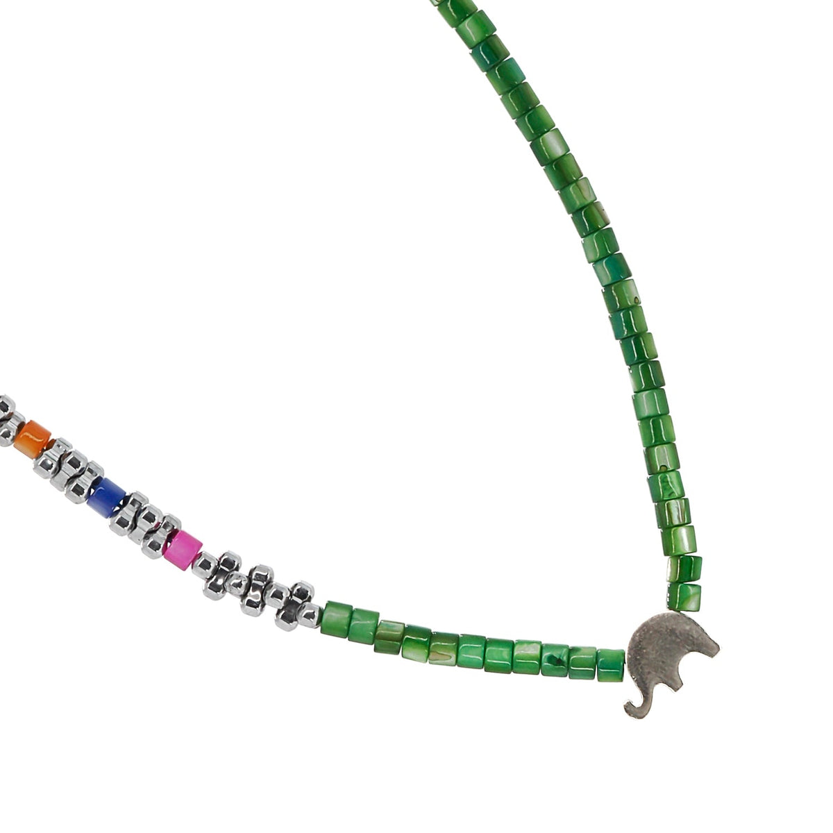 Green Choker Necklace with Silver Hematite Stone Spacers