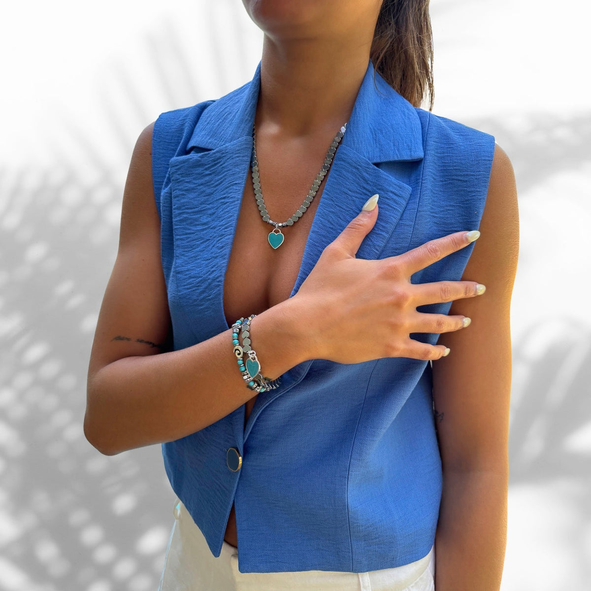 Turquoise and Hematite Stone Bracelet Set