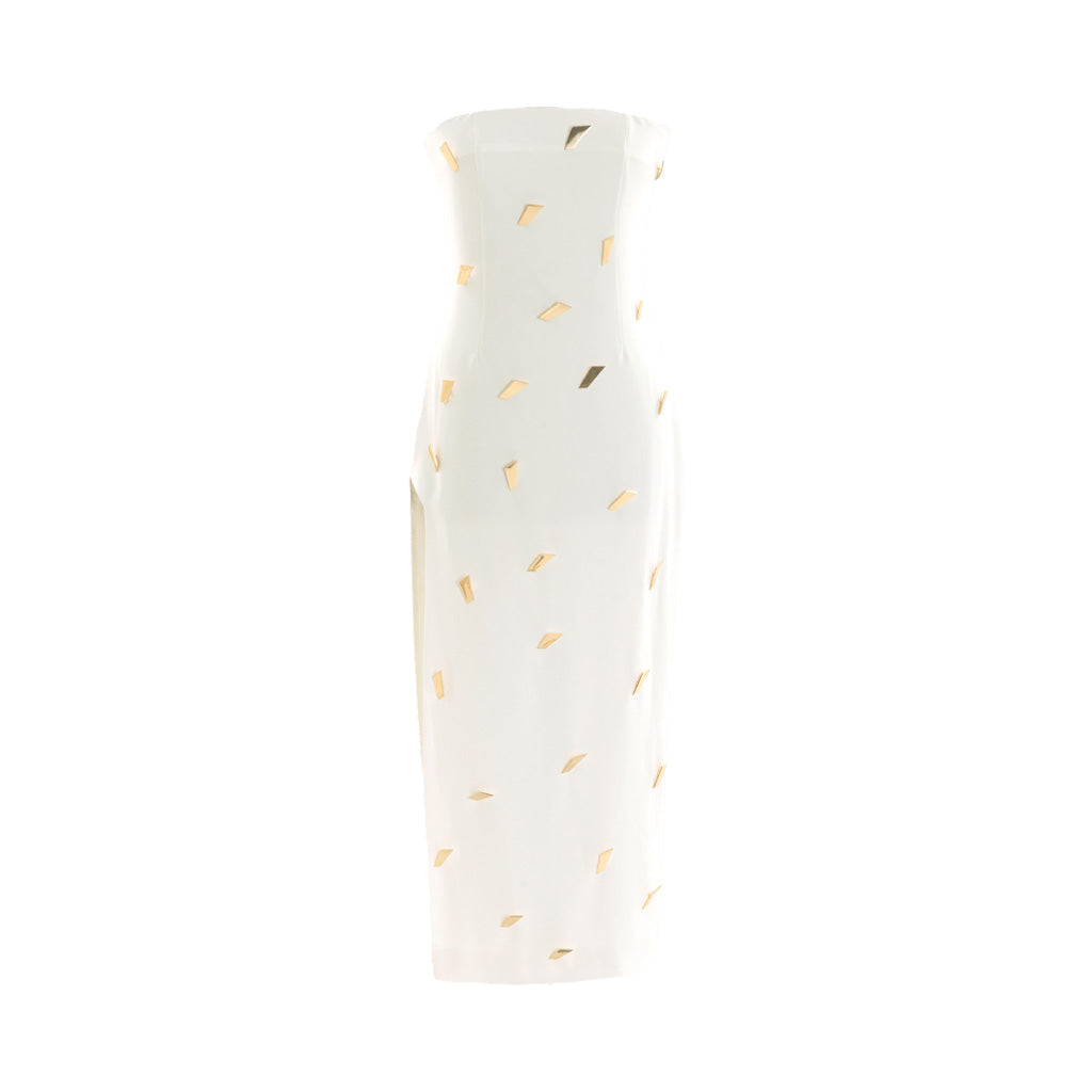 KRIS MARAN - Strapless Dress With Signature Buttons | White buy at DOORS NYC