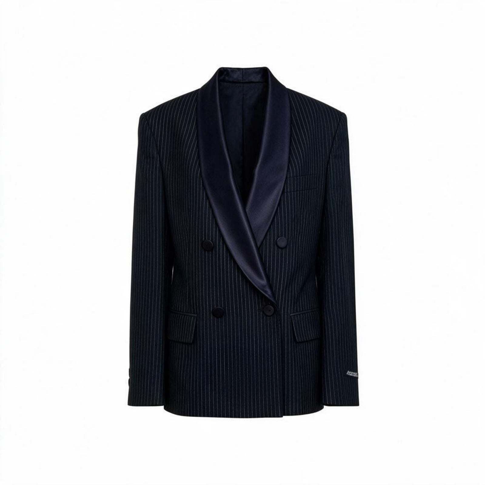 ZHYUN.K blue striped wool-blend shawl-collar jacket, women's tailored blazer, buy at DOORS NYC