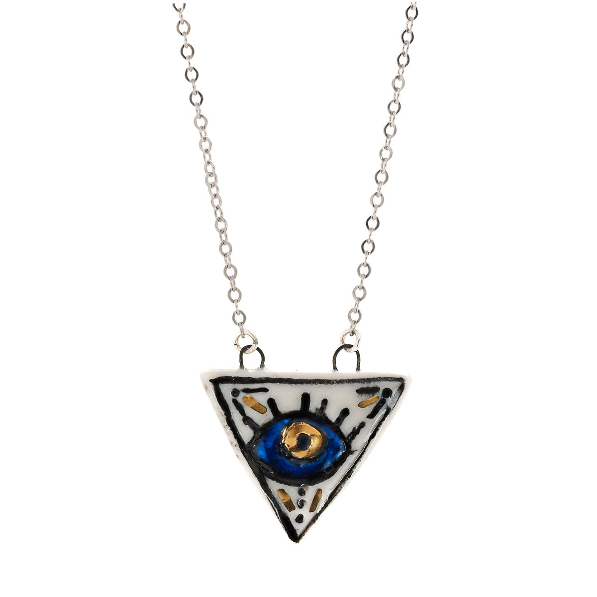 Talisman Evil Eye Hand Painted Silver Charm Necklace - A fusion of modern bohemian style and ancient symbolism.