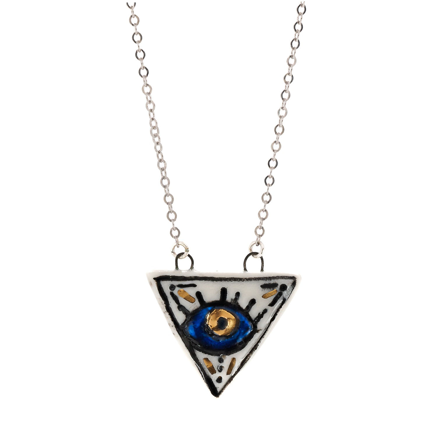 Talisman Evil Eye Hand Painted Silver Charm Necklace - A fusion of modern bohemian style and ancient symbolism.