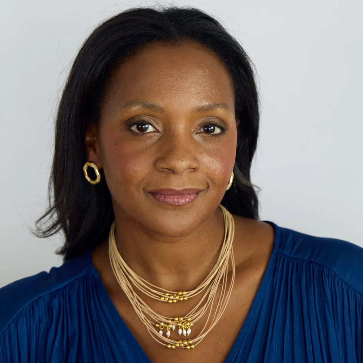 NART balls layers buriti fiber necklace styled look, women's Brazilian artisan jewelry, buy at DOORS NYC