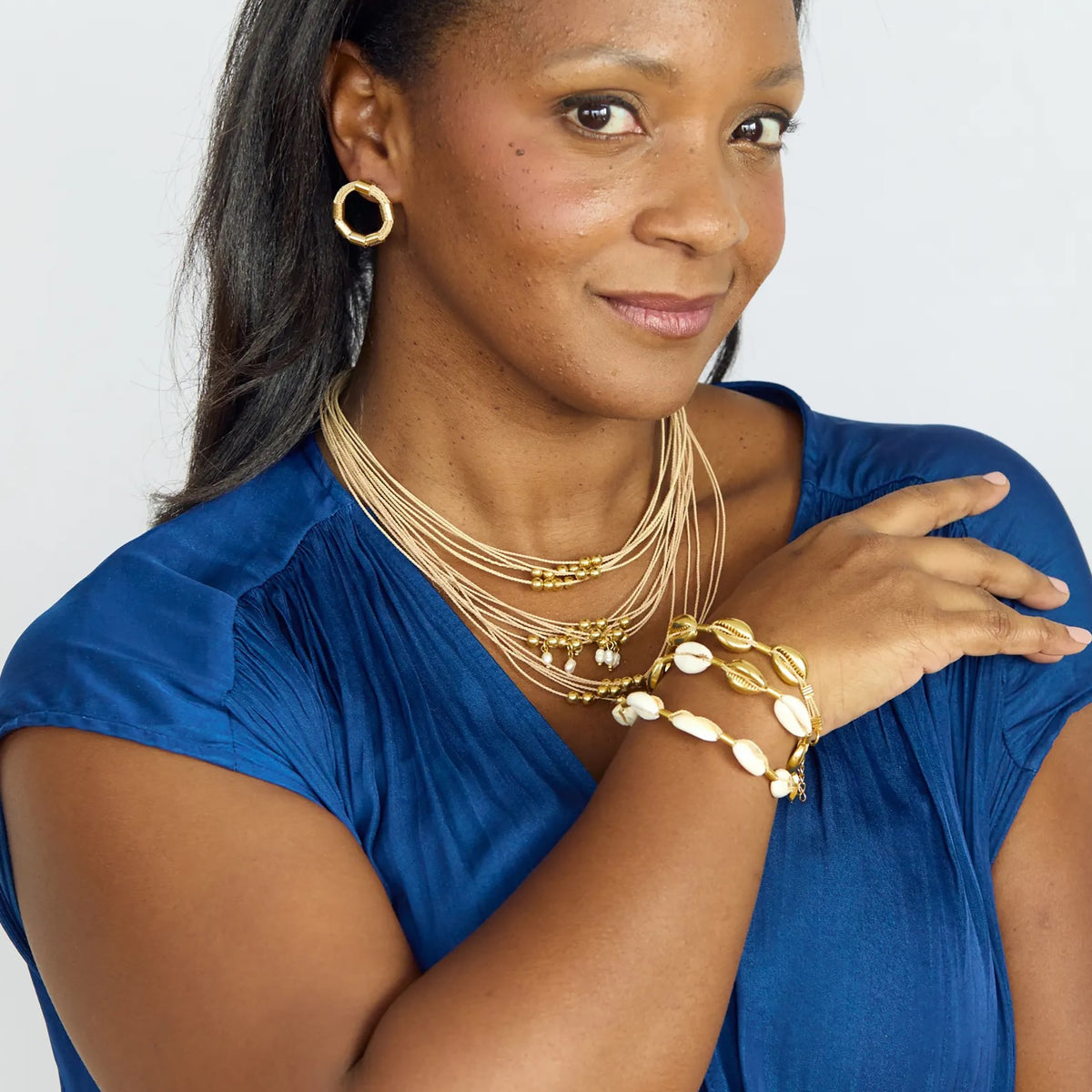 NART balls layers buriti necklace outfit look, Brazilian handmade jewelry, buy at DOORS NYC