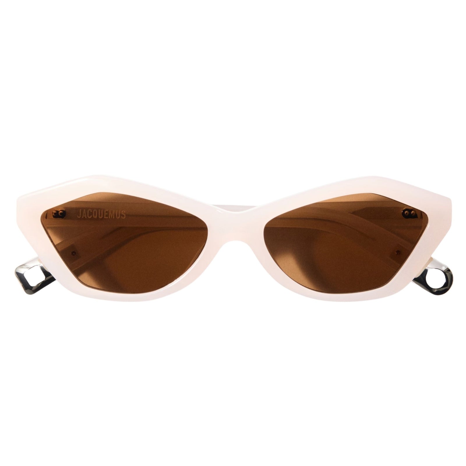 Cat-eye sunglasses with brown lenses on a white background