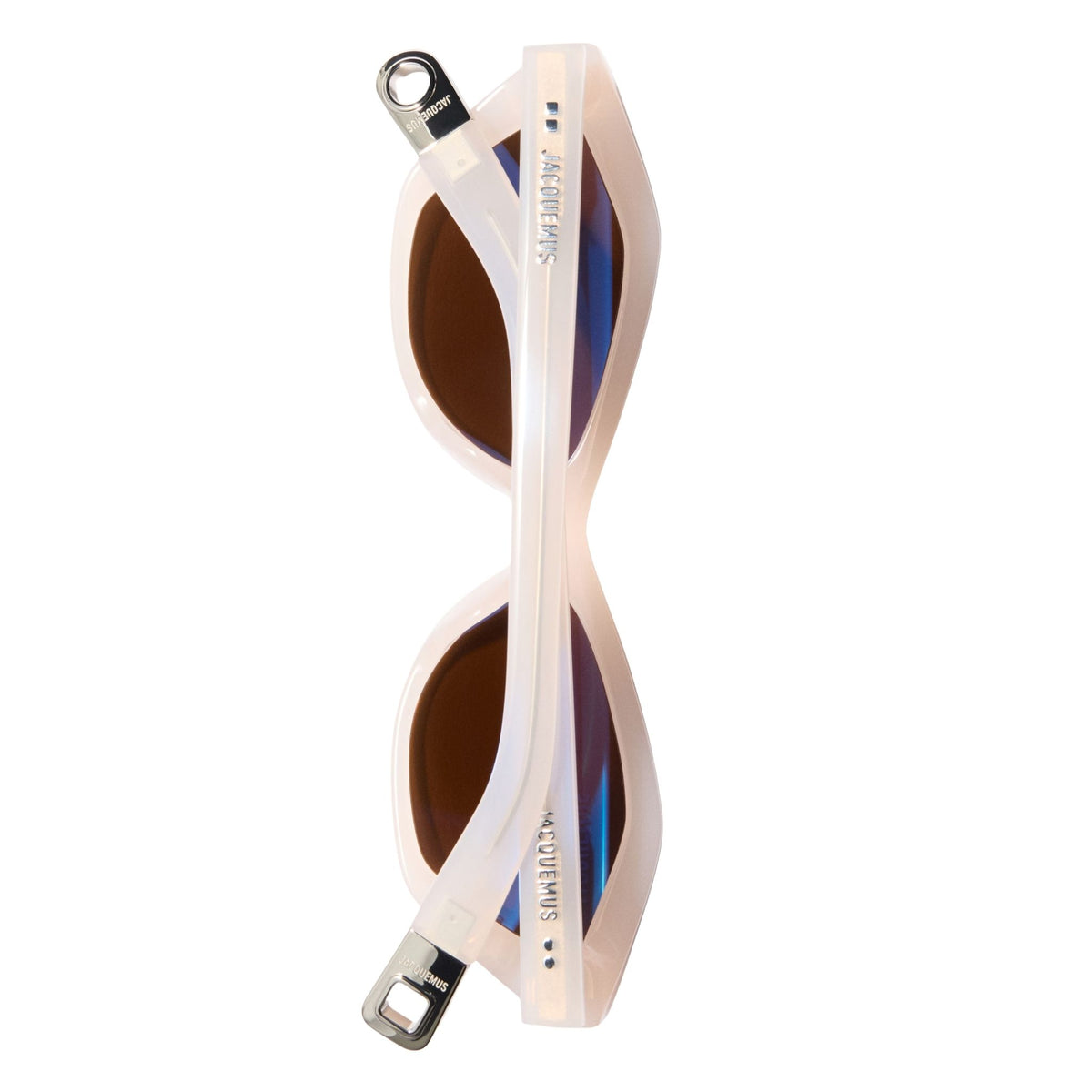 Sunglasses with a white frame and brown lenses on a white background