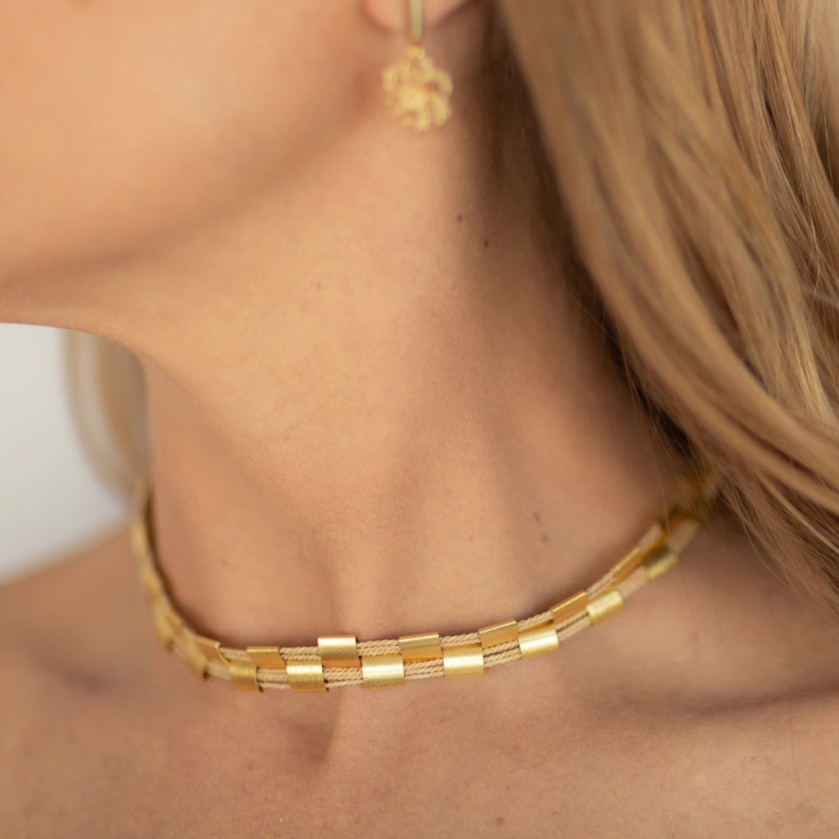 NART chain buriti necklace worn by model, women's artisan necklace, buy at DOORS NYC
