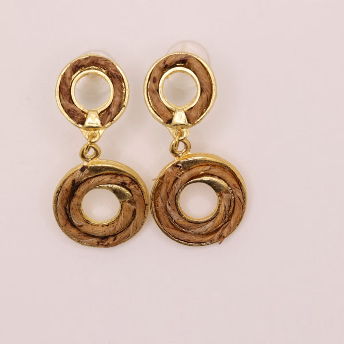 NART double round banana fiber earrings, handmade Brazilian women's earrings, view 1, buy at DOORS NYC