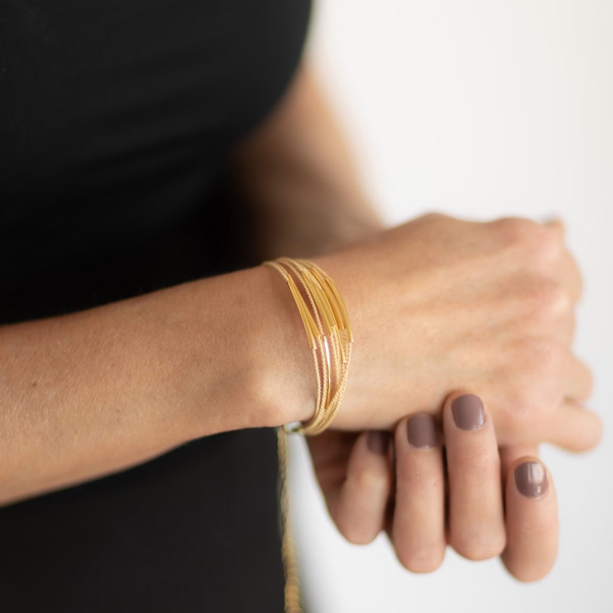 NART elemental buriti bracelet worn by model, women's artisan bracelet, buy at DOORS NYC