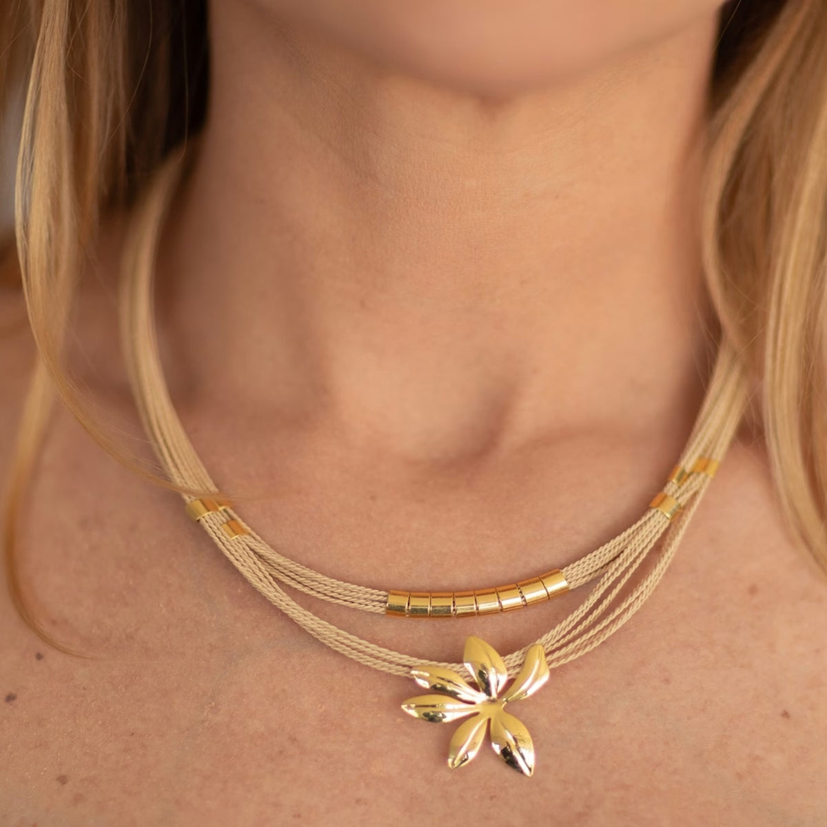 NART flower buriti necklace styled look, buy at DOORS NYC