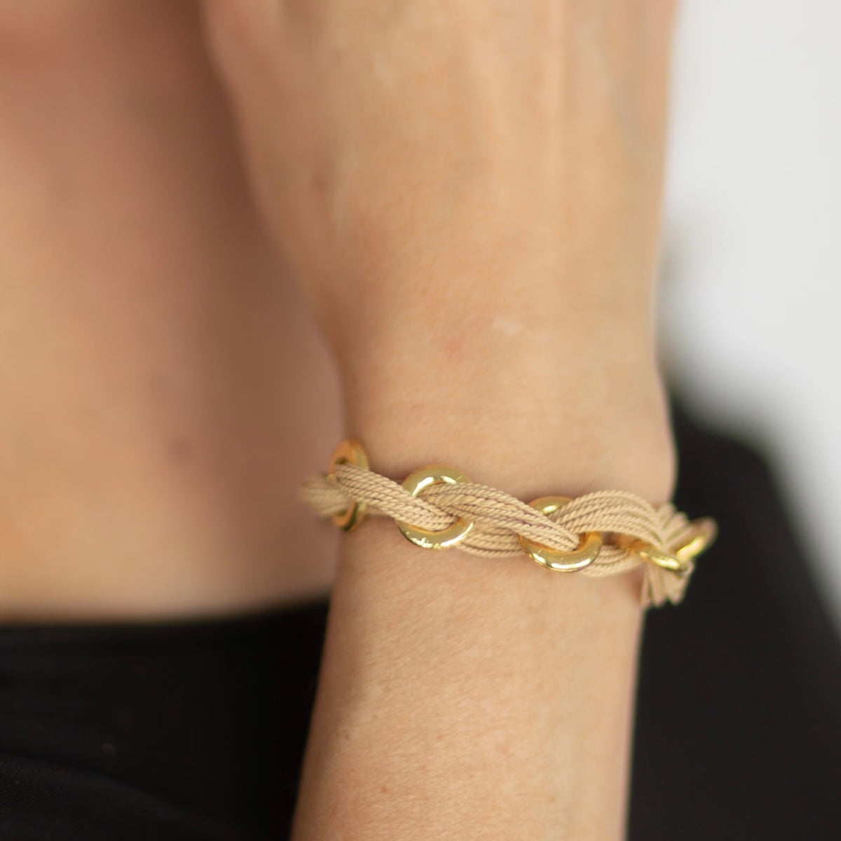 NART knot buriti bracelet close-up on model, buy at DOORS NYC