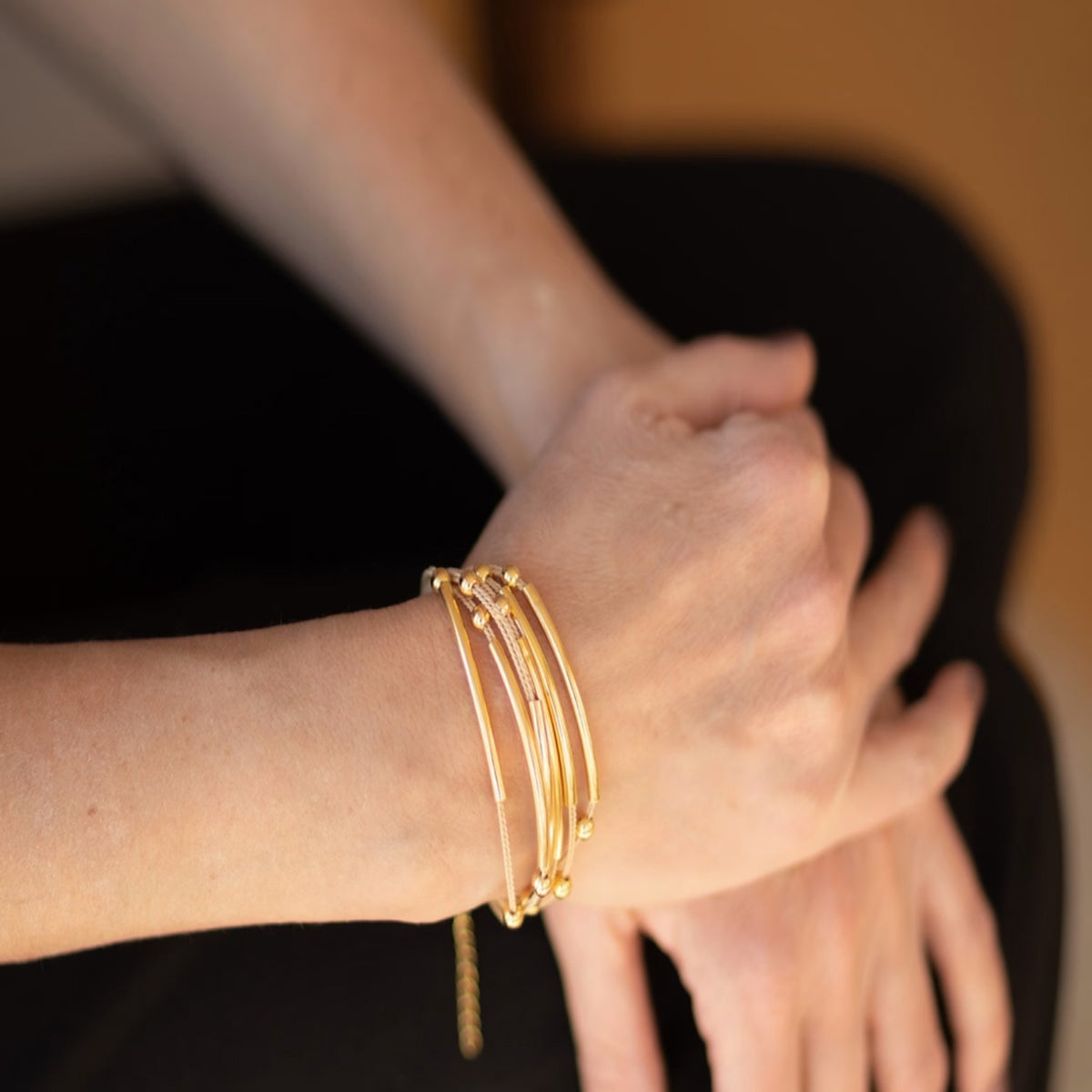 NART layers buriti bracelet worn by model, women's artisan bracelet, buy at DOORS NYC