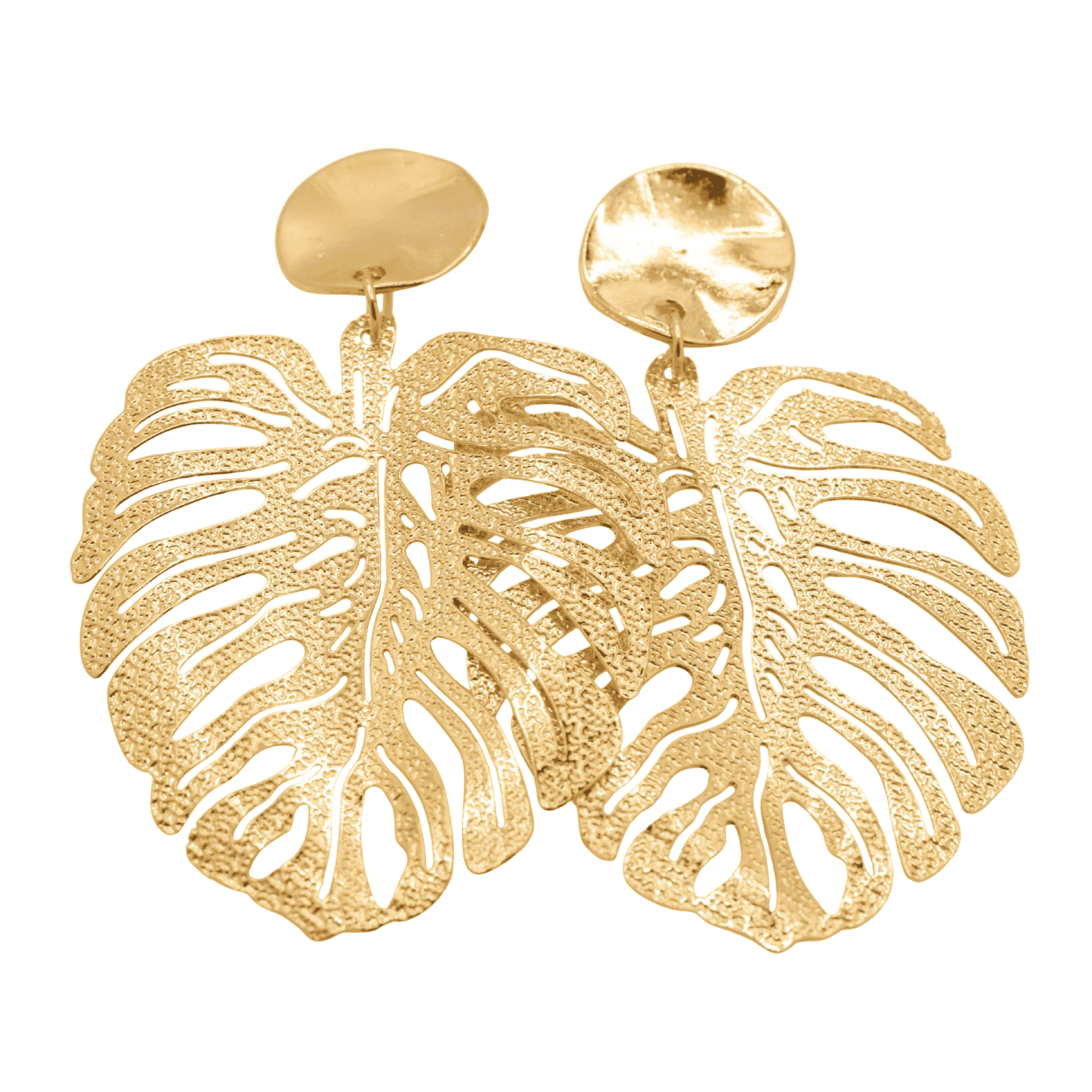 NART metal monstera earrings, handmade Brazilian women's leaf earrings, buy at DOORS NYC