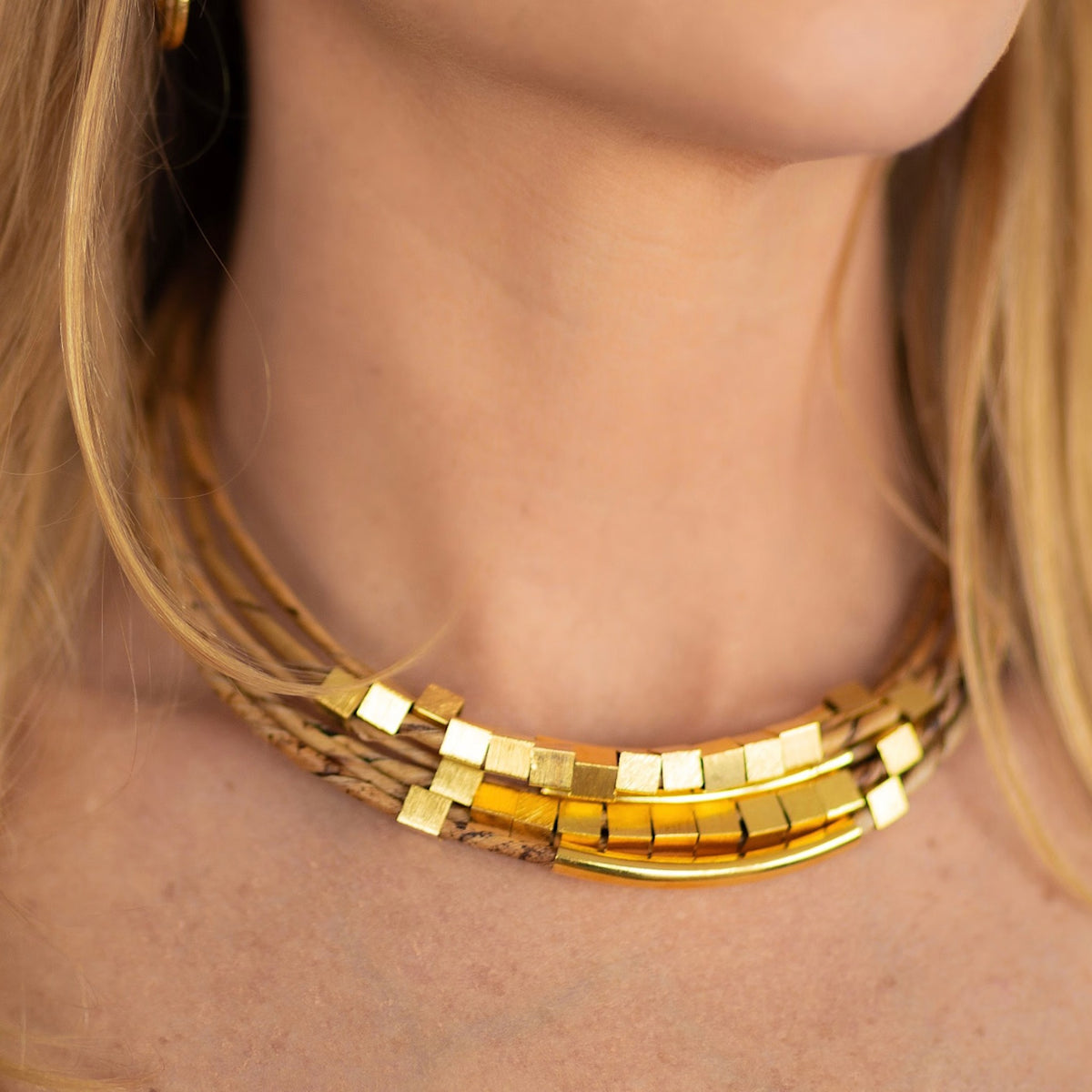 NART multiple banana fiber necklace outfit look, buy at DOORS NYC